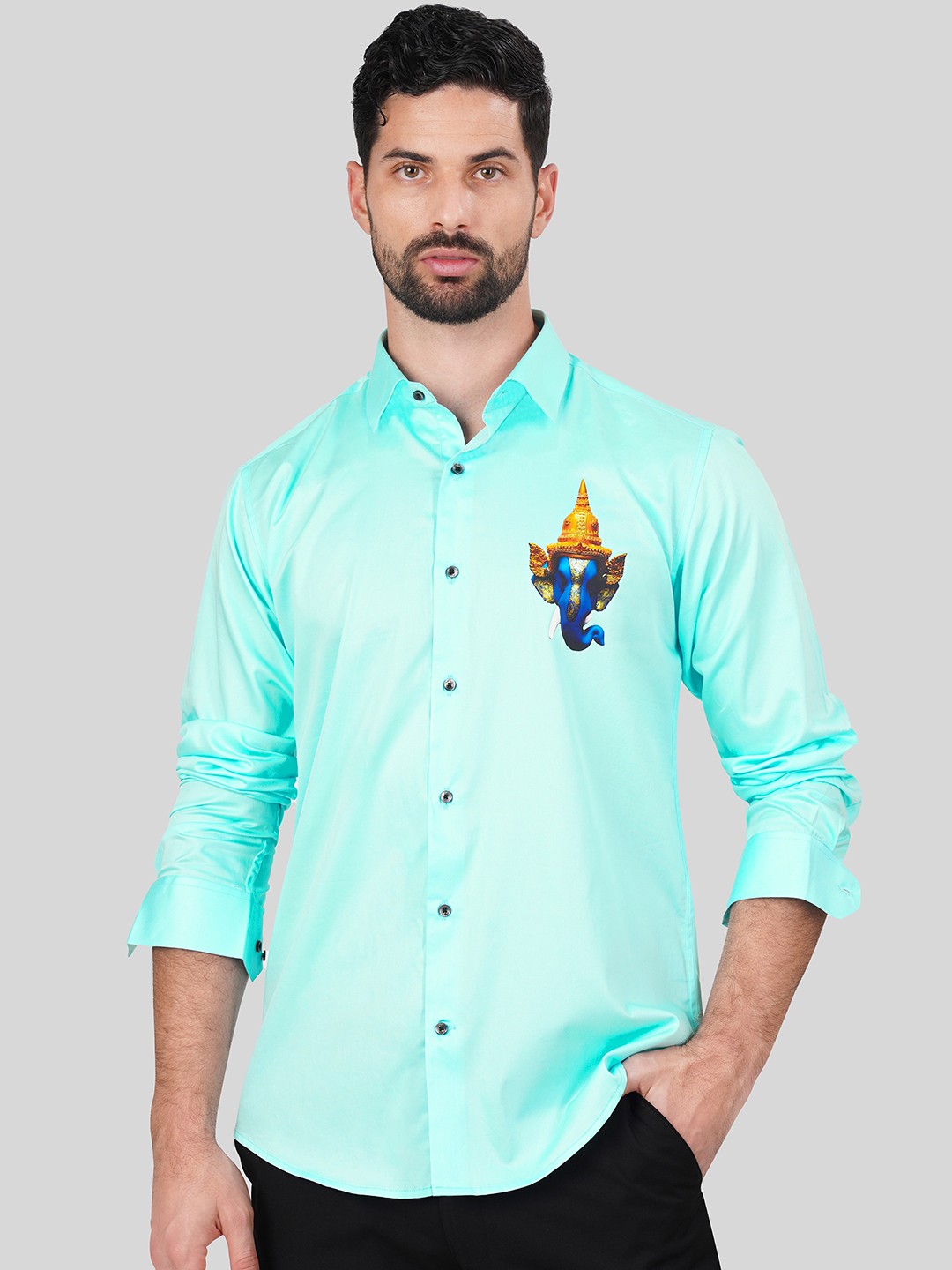 

FRENCH CROWN Standard Graphic Printed Cotton Casual Shirt, Blue