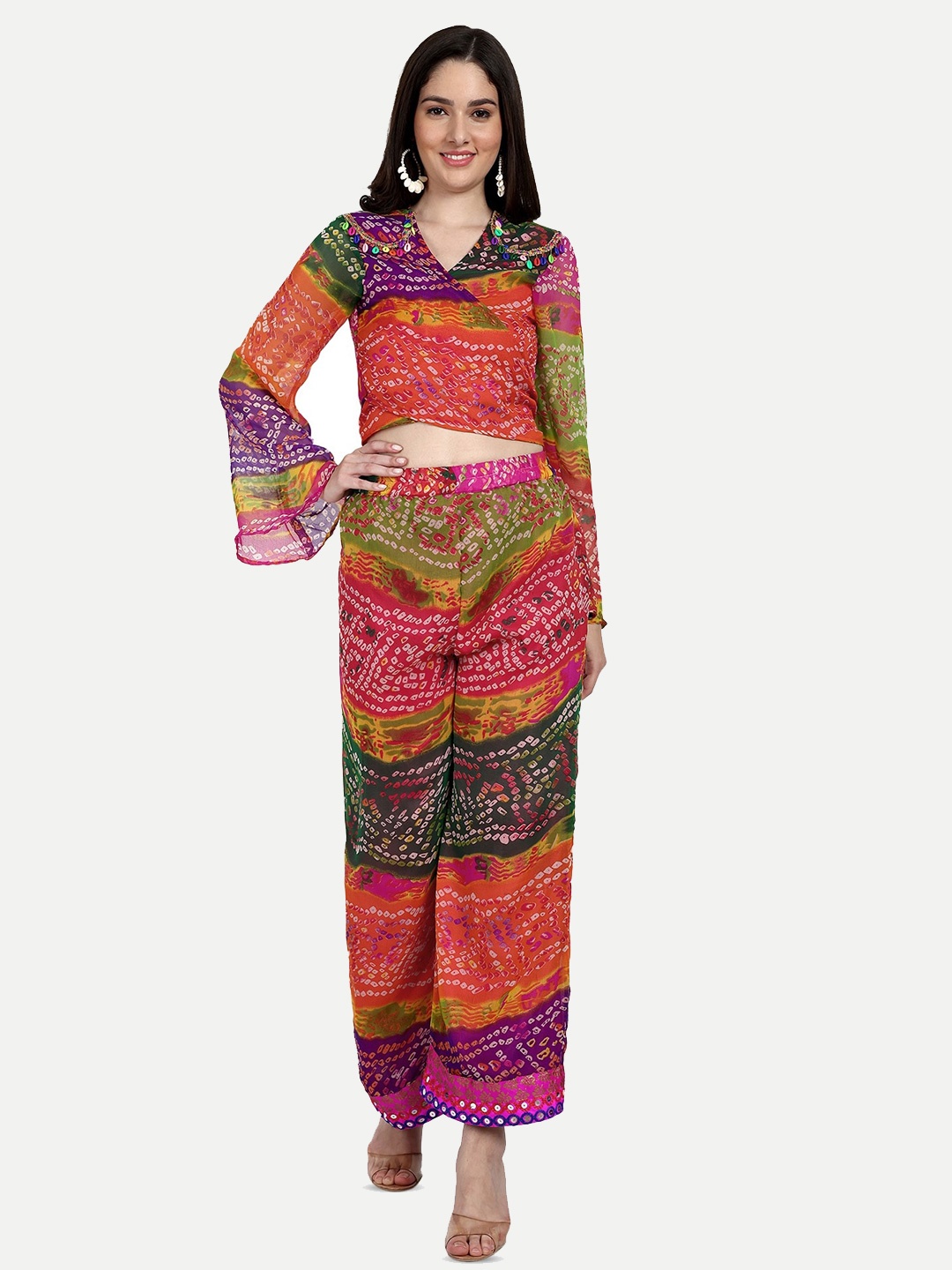 

The BANJARA TRAIL Bandhani Printed Top & Palazzos, Pink