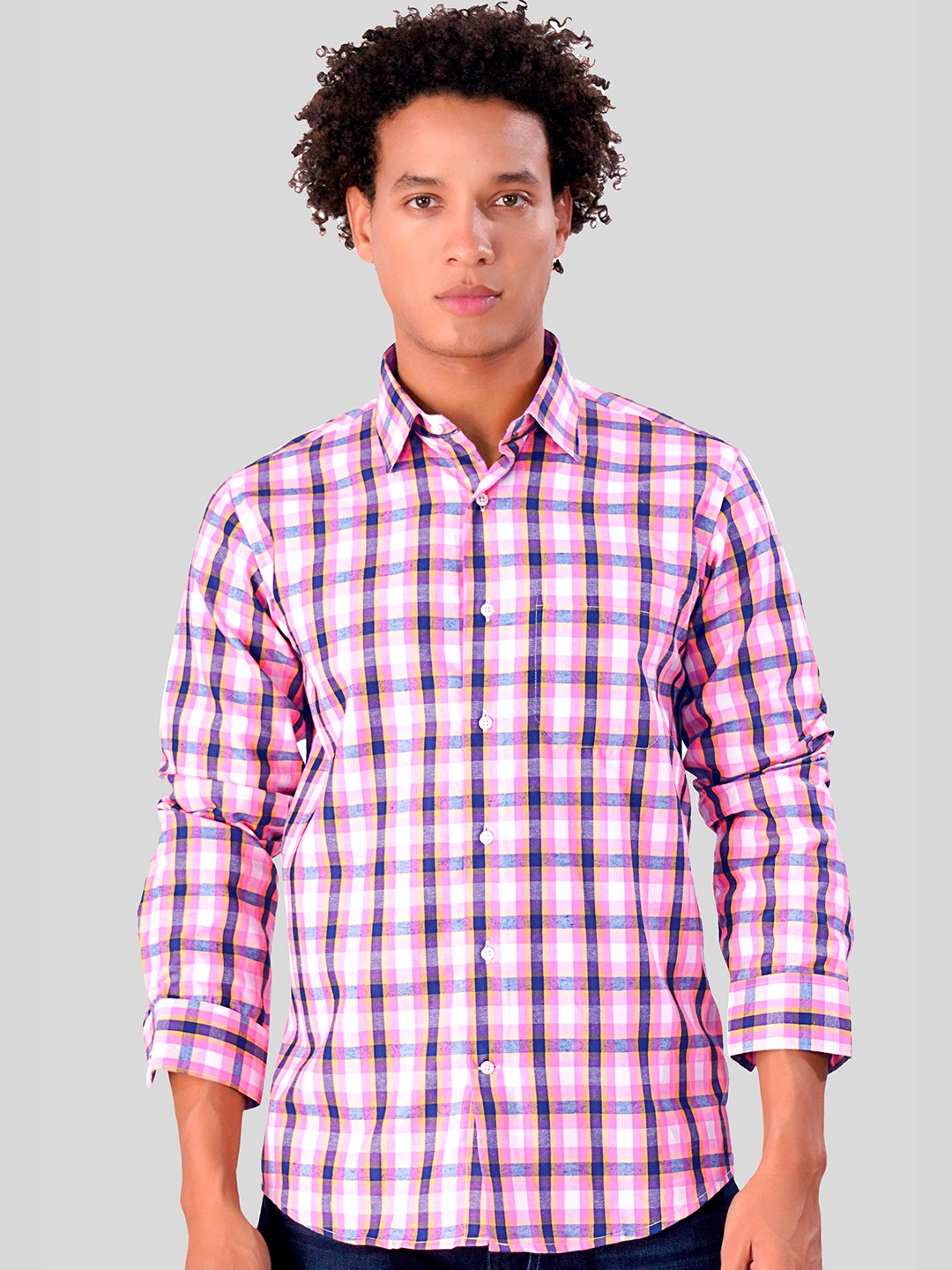 

FRENCH CROWN Checked Standard Cotton Casual Shirt, Pink