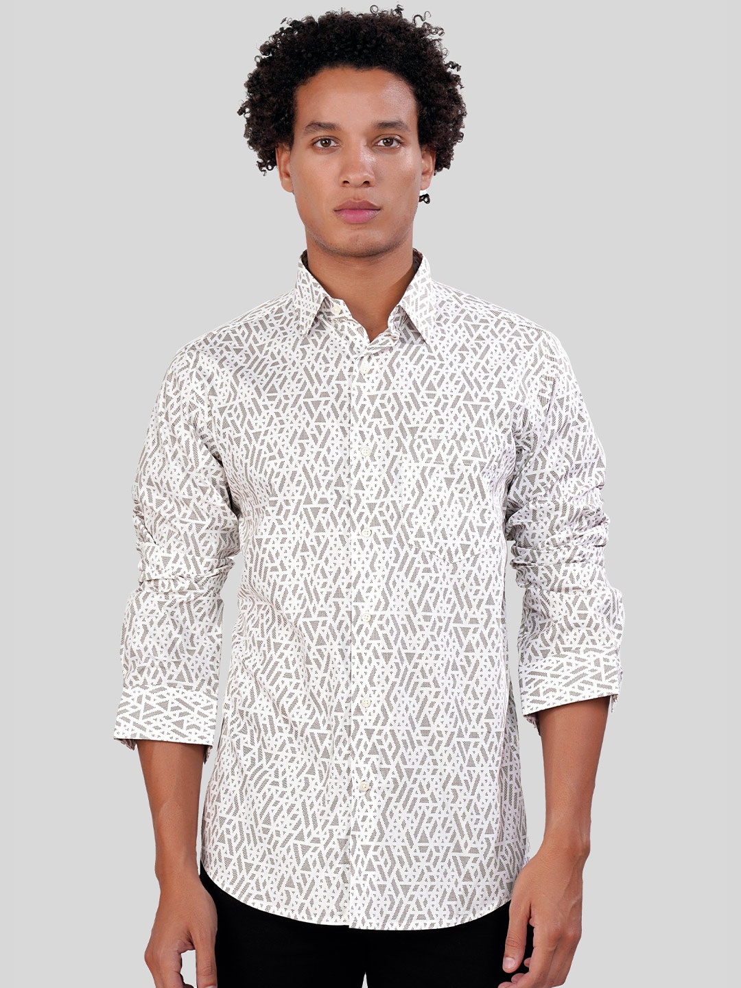 

FRENCH CROWN Printed Standard Cotton Casual Shirt, White