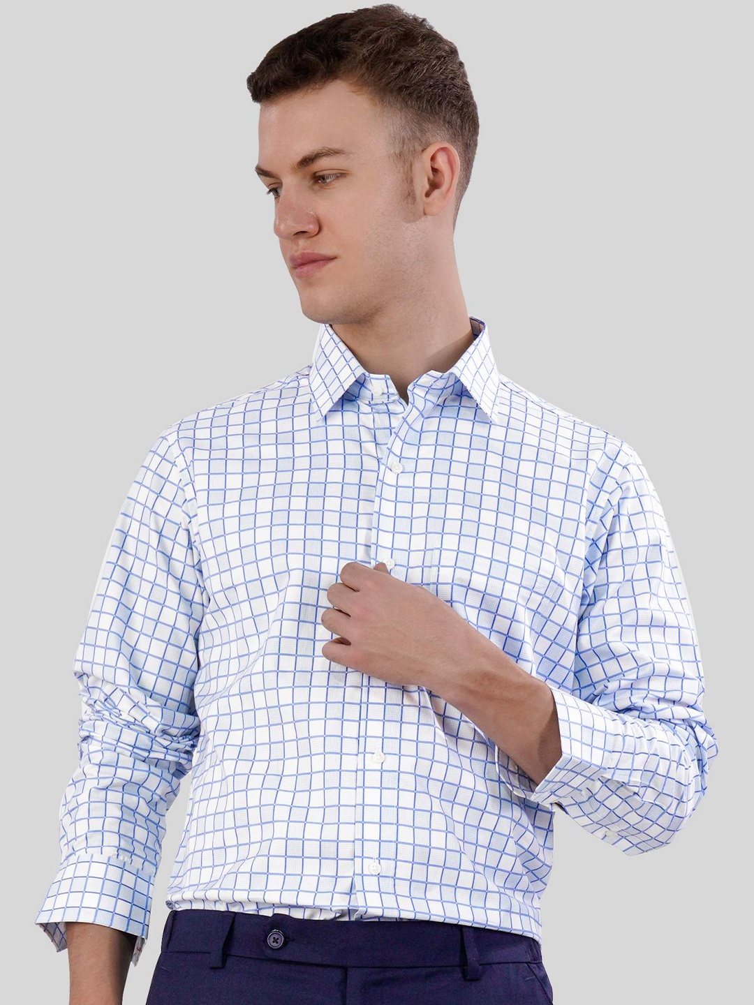 

FRENCH CROWN Standard Checked Cotton Casual Shirt, Blue