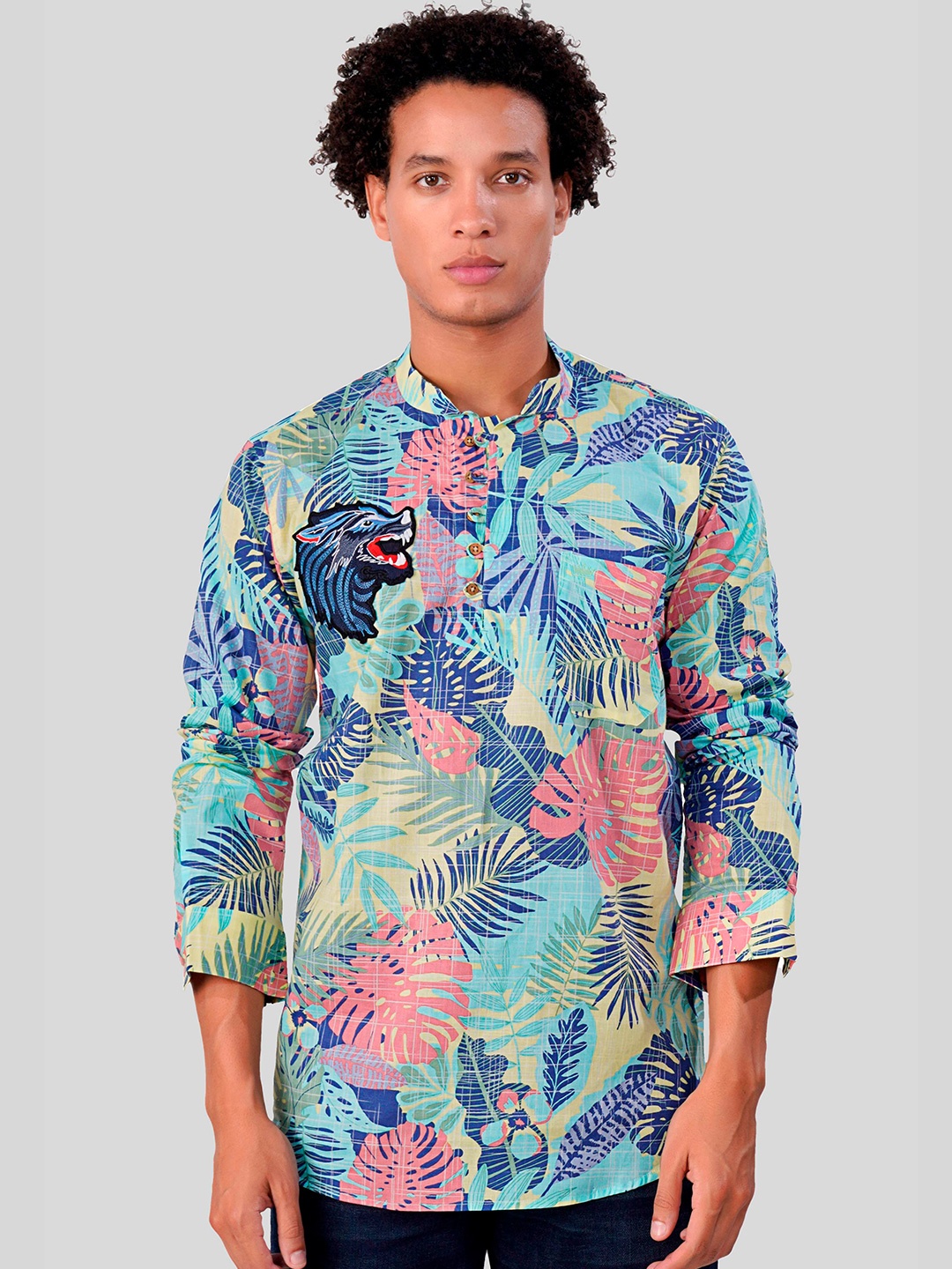

FRENCH CROWN Floral Printed Standard Cotton Casual Shirt, Blue