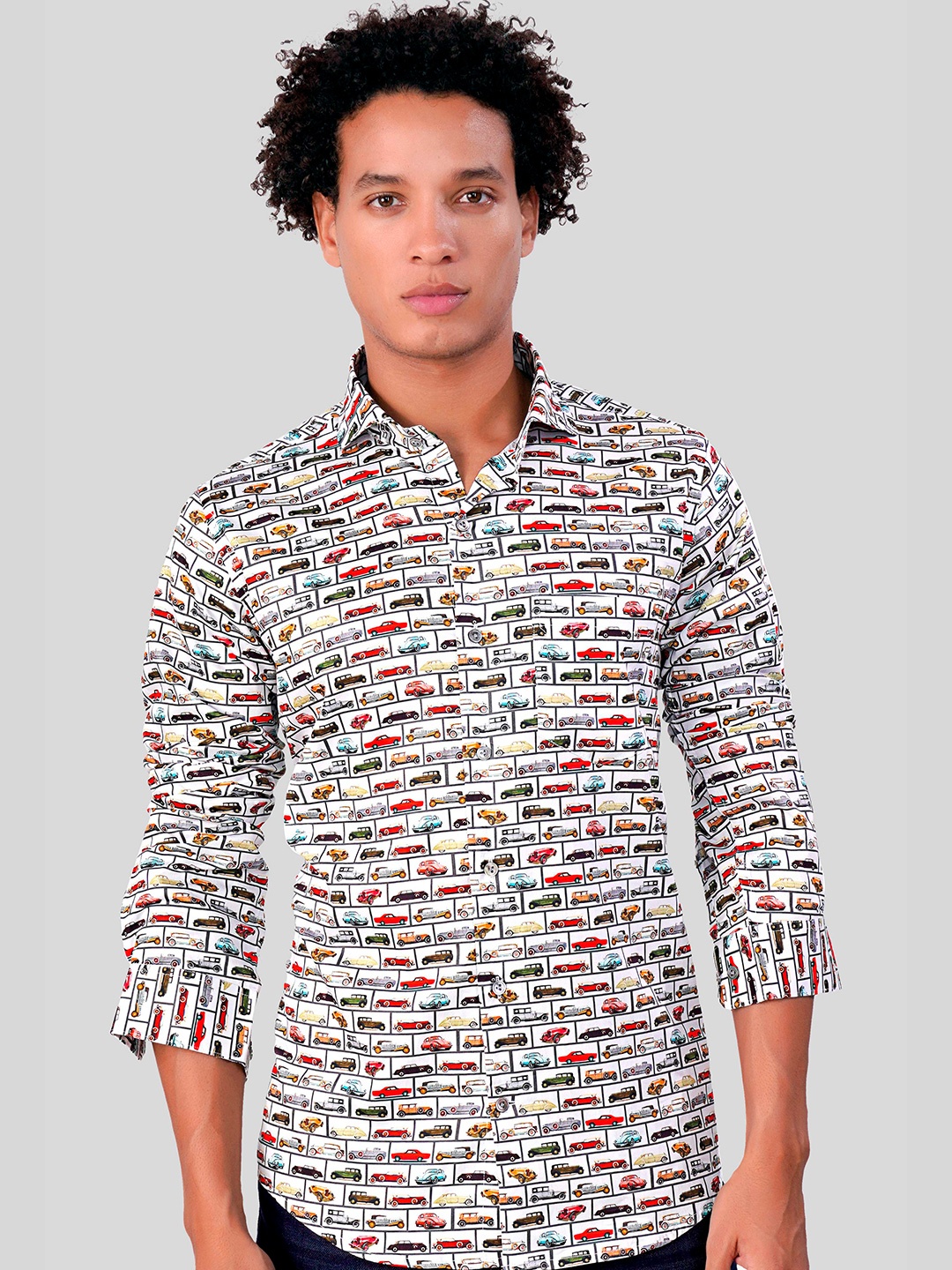 

FRENCH CROWN Standard Conversational Printed Cotton Casual Shirt, White