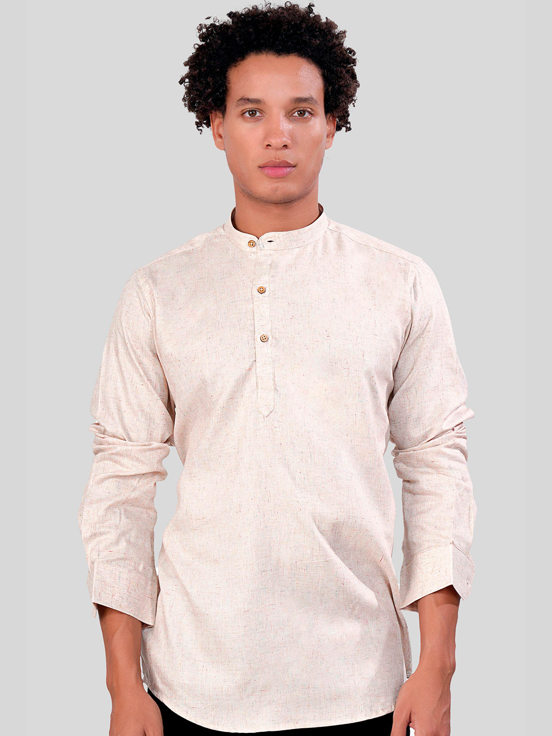

FRENCH CROWN Standard Mandarin Collar Cotton Casual Shirt, Brown