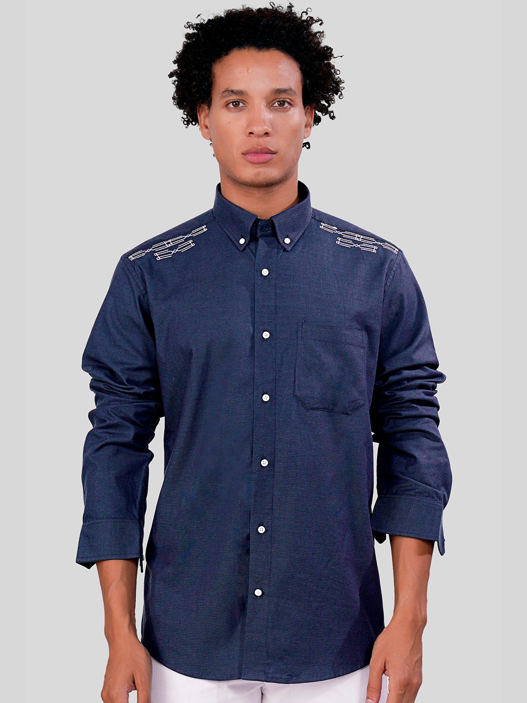 

FRENCH CROWN Standard Cotton Casual Shirt, Navy blue