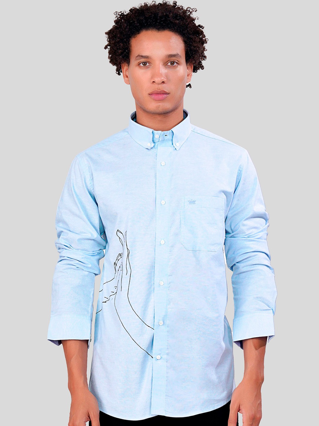 

FRENCH CROWN Standard Regular Fit Conversational Printed Pure Cotton Casual Shirt, Blue