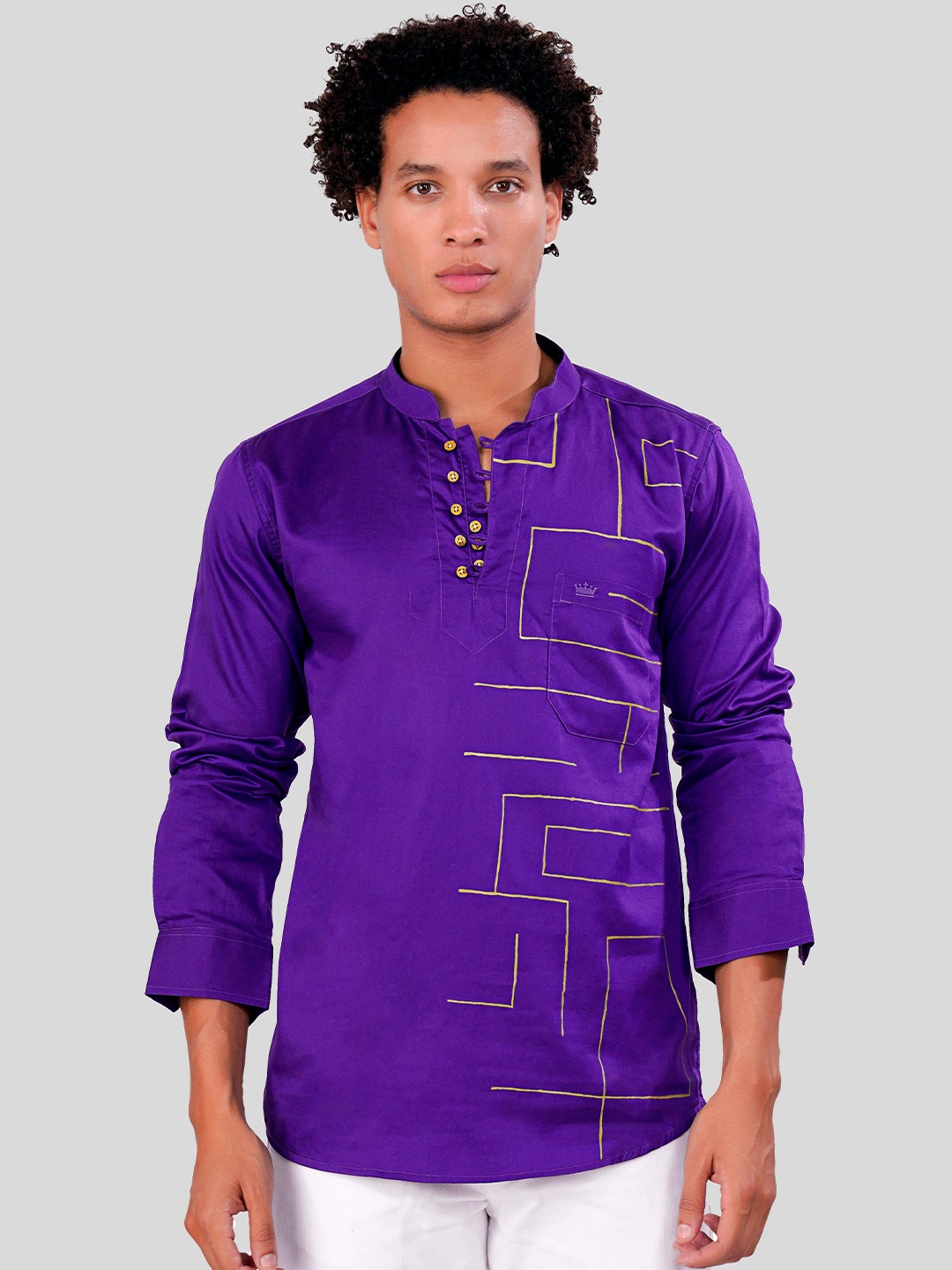 

FRENCH CROWN Abstract Printed Mandarin Collar Pure Cotton Kurta, Blue