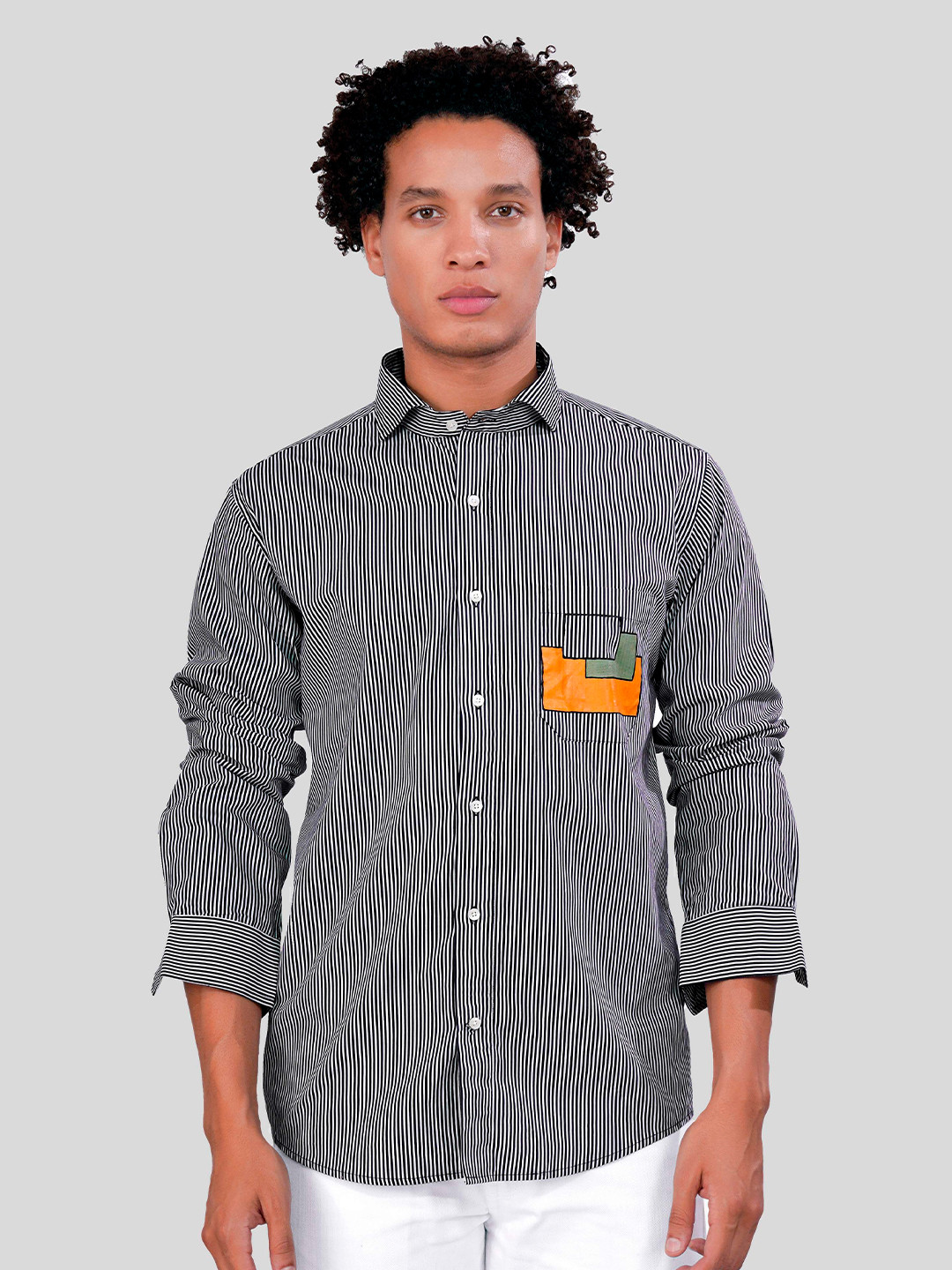 

FRENCH CROWN Standard Regular Fit Vertical Striped Spread Collar Pure Cotton Casual Shirt, Black