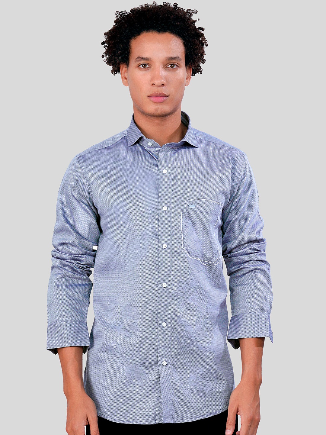 

FRENCH CROWN Standard Regular Fit Micro Ditsy Printed Pure Cotton Casual Shirt, Blue