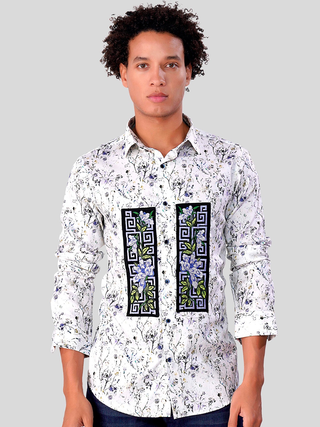 

FRENCH CROWN Standard Floral Printed Cotton Casual Shirt, White