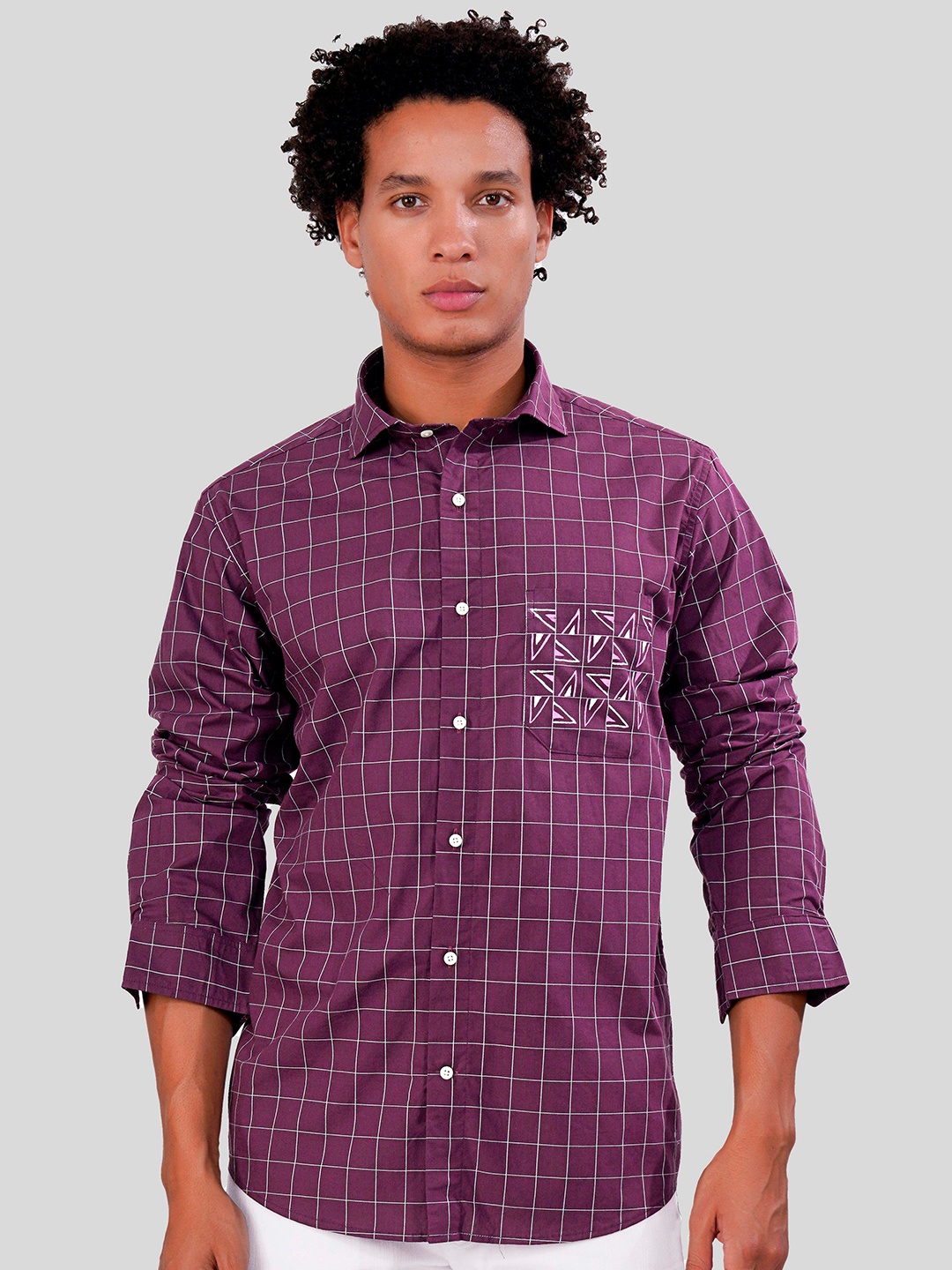 

FRENCH CROWN Standard Grid Tattersall Checked Cotton Casual Shirt, Purple