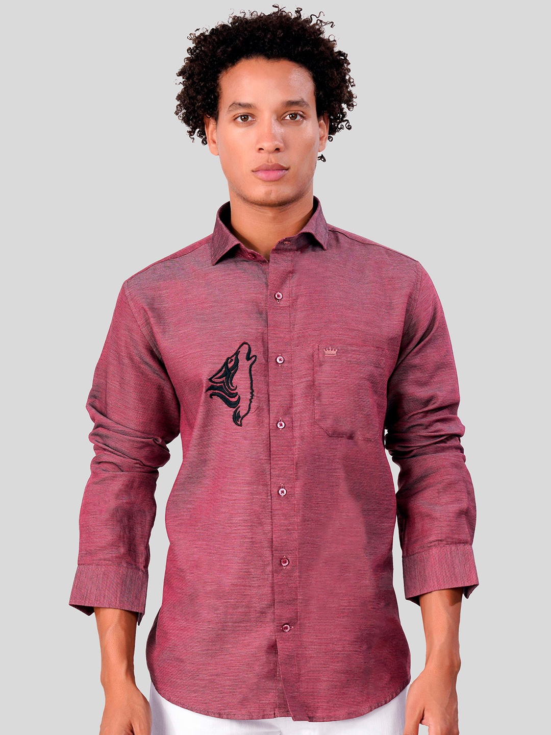 

FRENCH CROWN Standard Spread Collar Cotton Casual Shirt, Pink