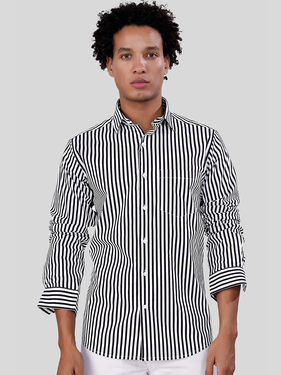 

FRENCH CROWN Standard Vertical Striped Cotton Casual Shirt, Blue