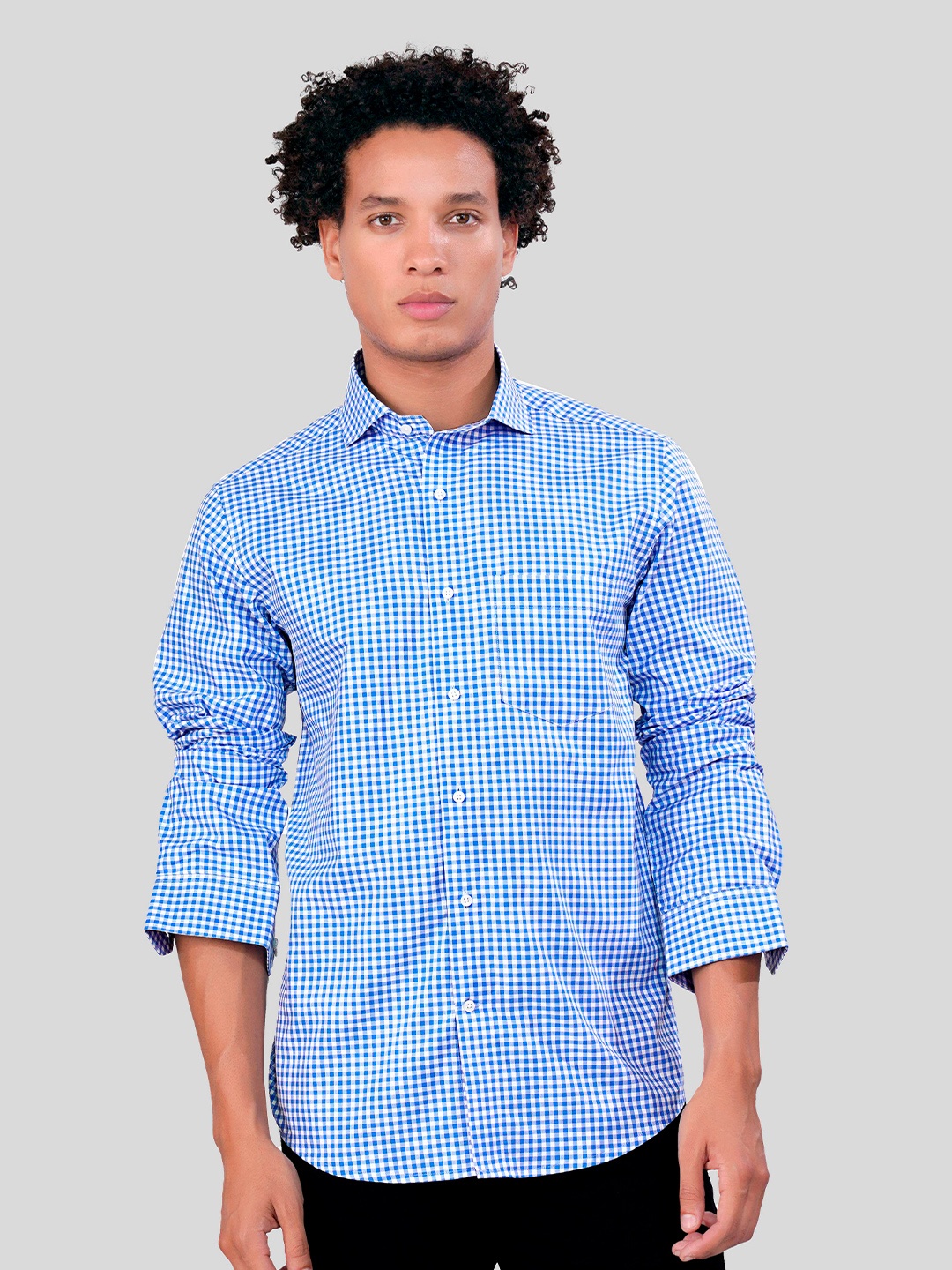 

FRENCH CROWN Standard Micro Checked Cotton Casual Shirt, Blue