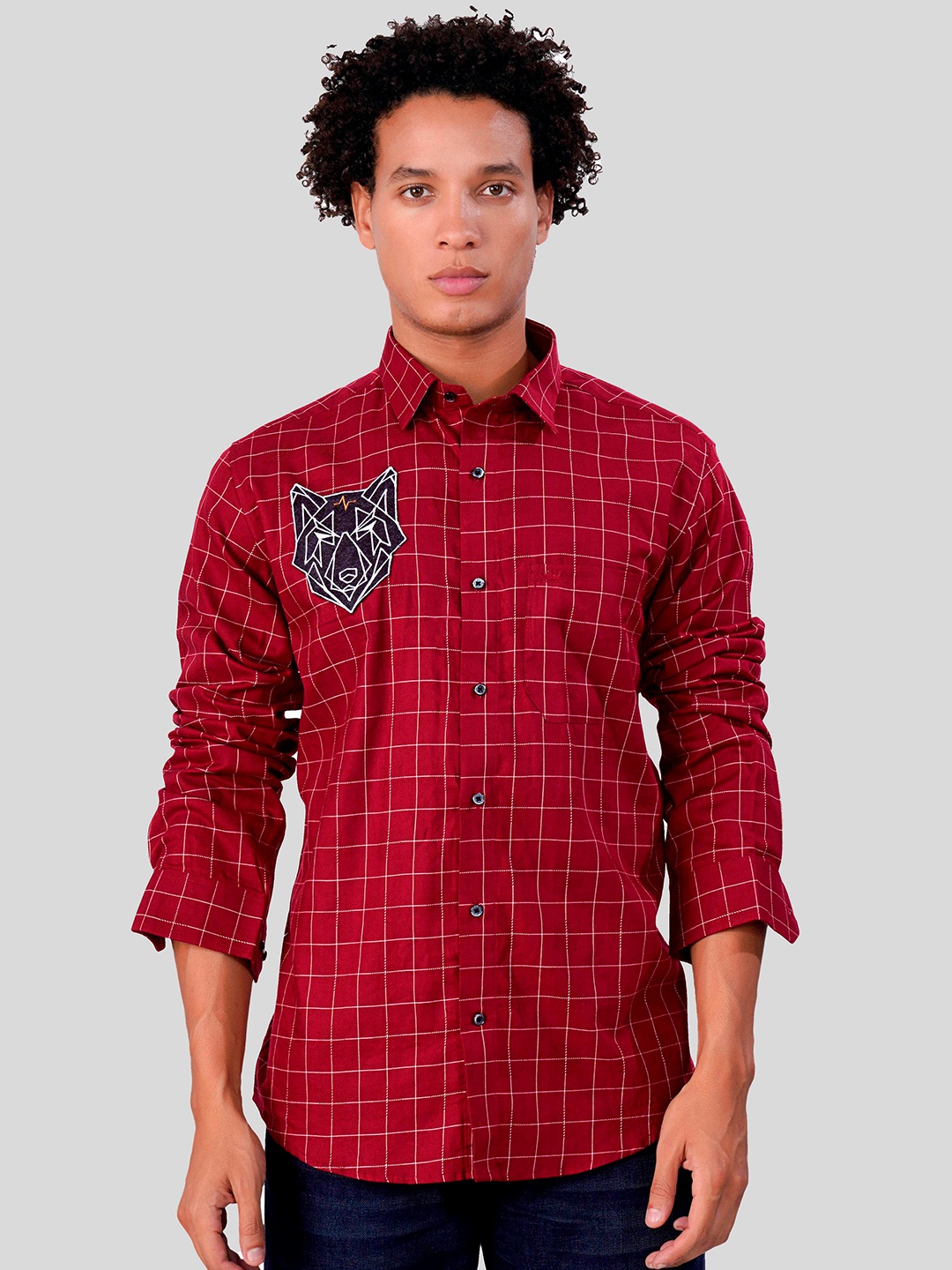 

FRENCH CROWN Grid Tattersall Checked Standard Regular Fit Opaque Cotton Casual Shirt, Red