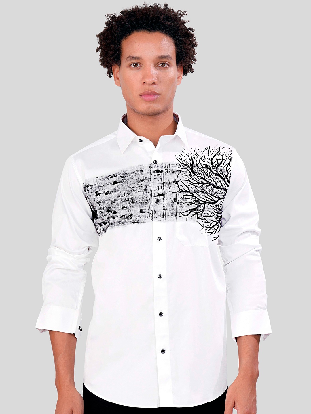 

FRENCH CROWN Graphic Printed Standard Regular Fit Opaque Cotton Casual Shirt, White