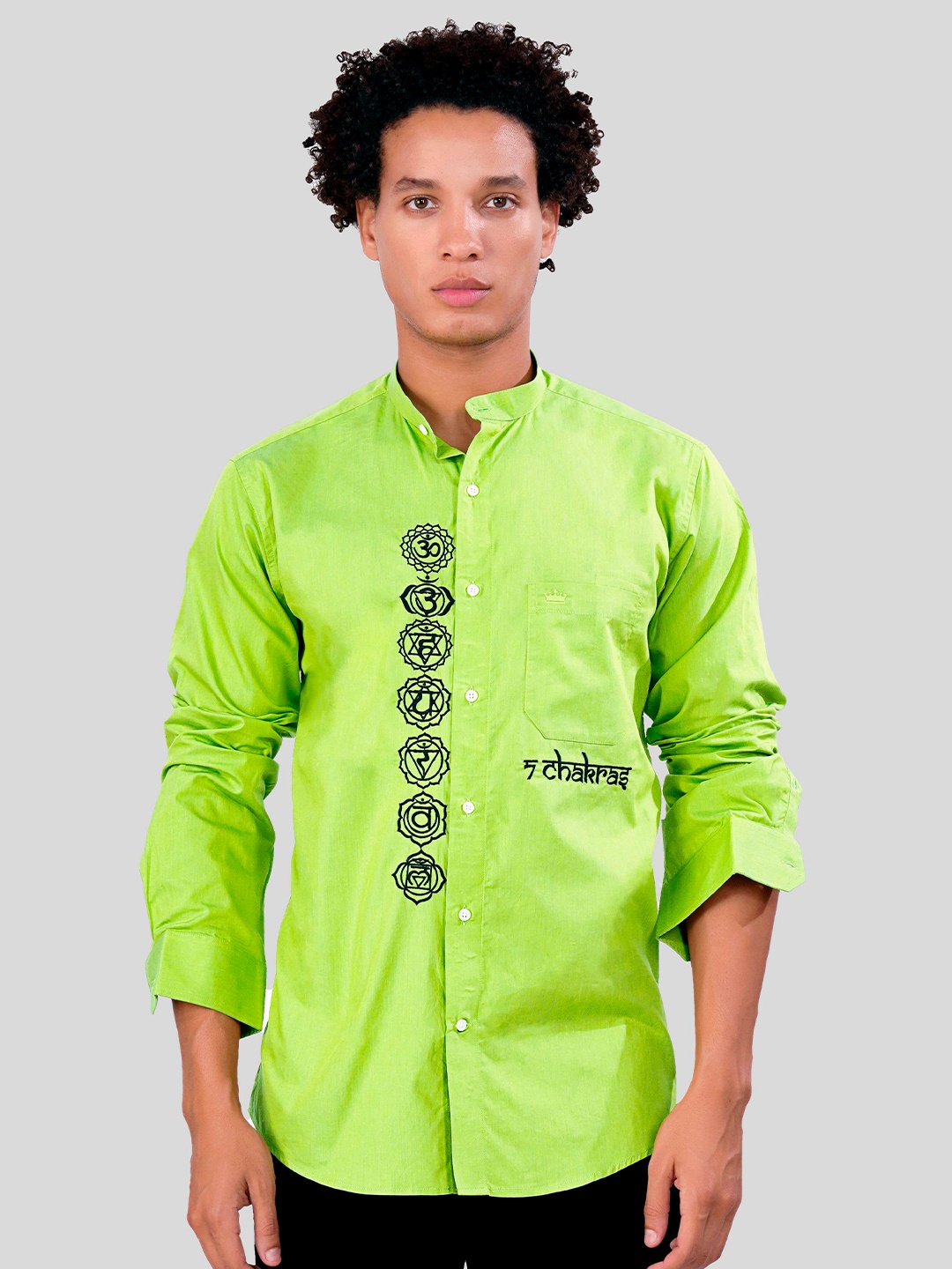 

FRENCH CROWN Standard Typography Printed Cotton Casual Shirt, Green