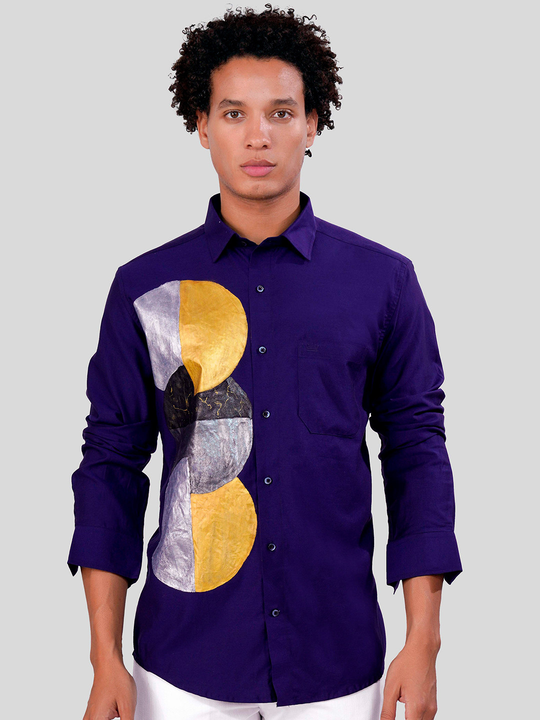 

FRENCH CROWN Geometric Printed Standard Regular Fit Opaque Cotton Casual Shirt, Blue