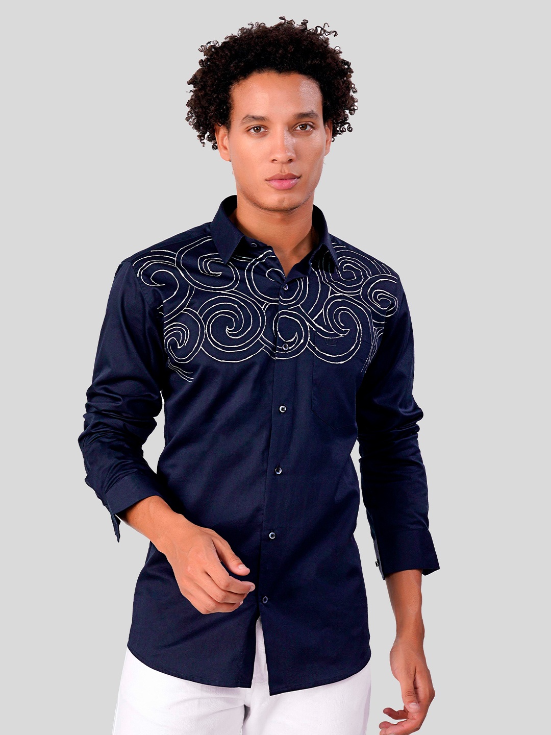 

FRENCH CROWN Standard Conversational Printed Cotton Casual Shirt, Blue