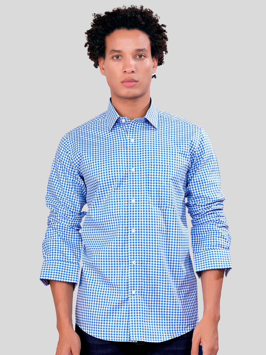 

FRENCH CROWN Standard Checked Cotton Casual Shirt, Blue