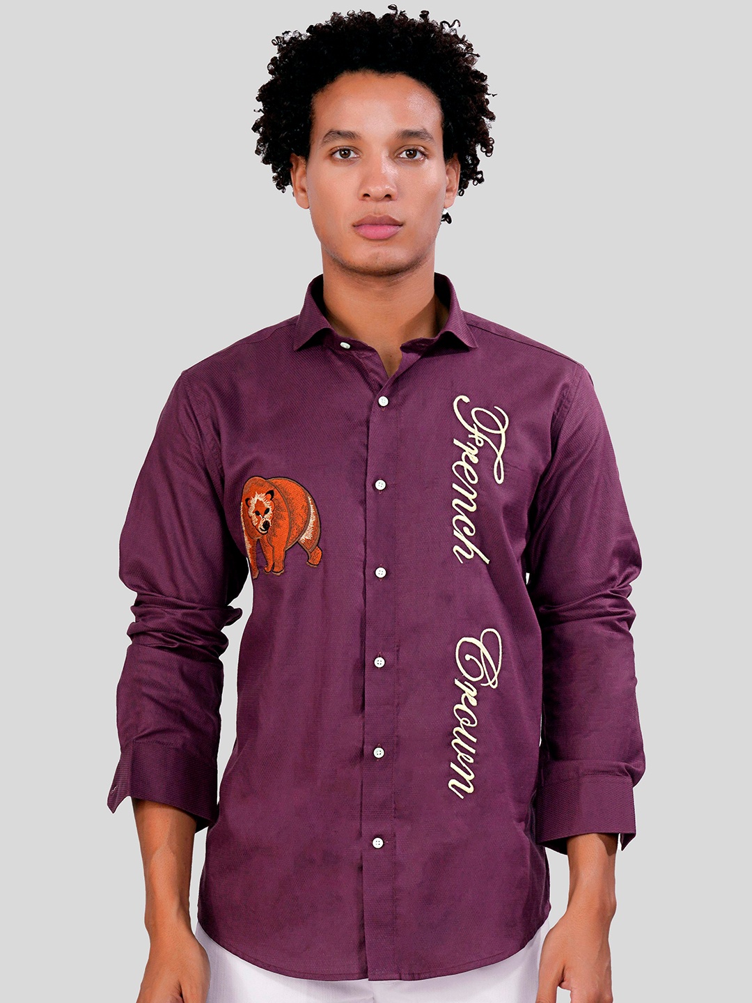 

FRENCH CROWN Standard Typography Printed Cotton Casual Shirt, Purple