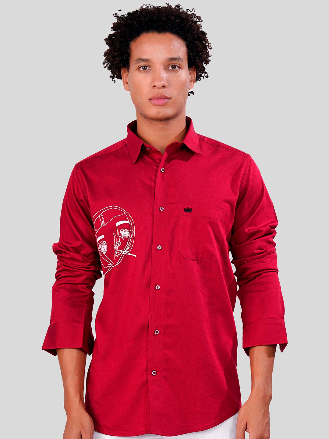 

FRENCH CROWN Standard Spread Collar Cotton Casual Shirt, Red