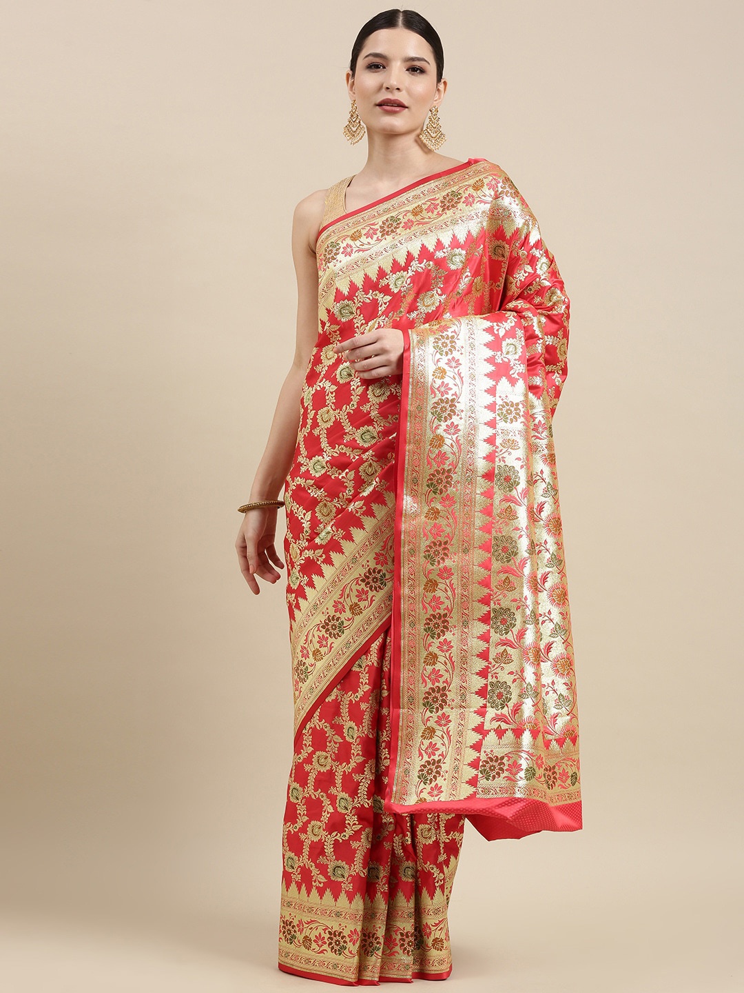 

PTIEPL Banarasi Silk Works Woven Design Zari Saree, Rust