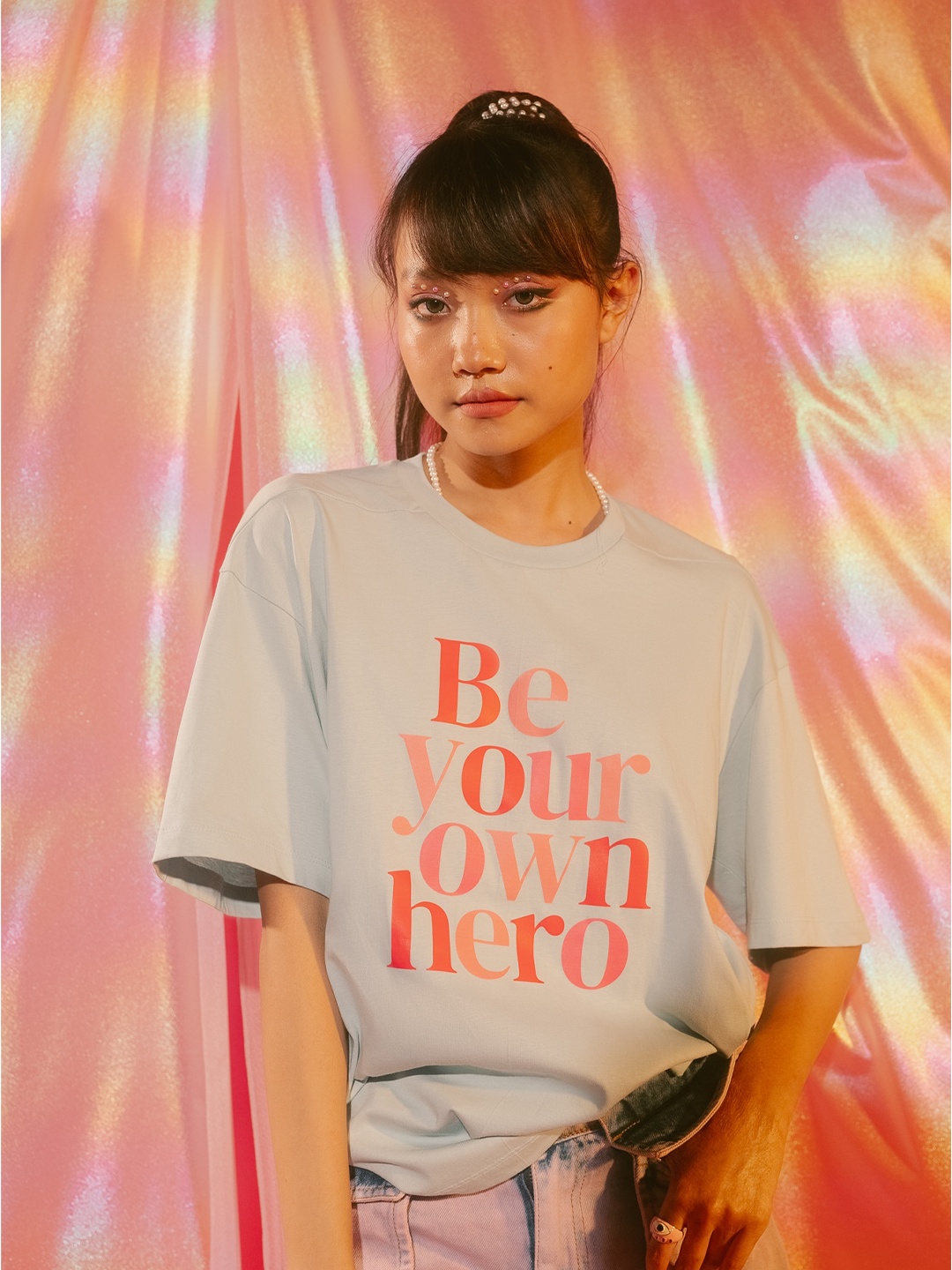 

FREAKINS Typography Printed Oversized Cotton T-shirt, Blue