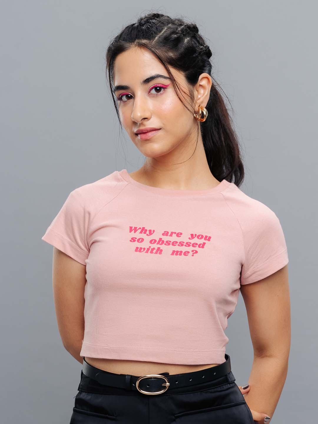 

FREAKINS Typographic Printed Pure Cotton Crop T-shirt, Peach