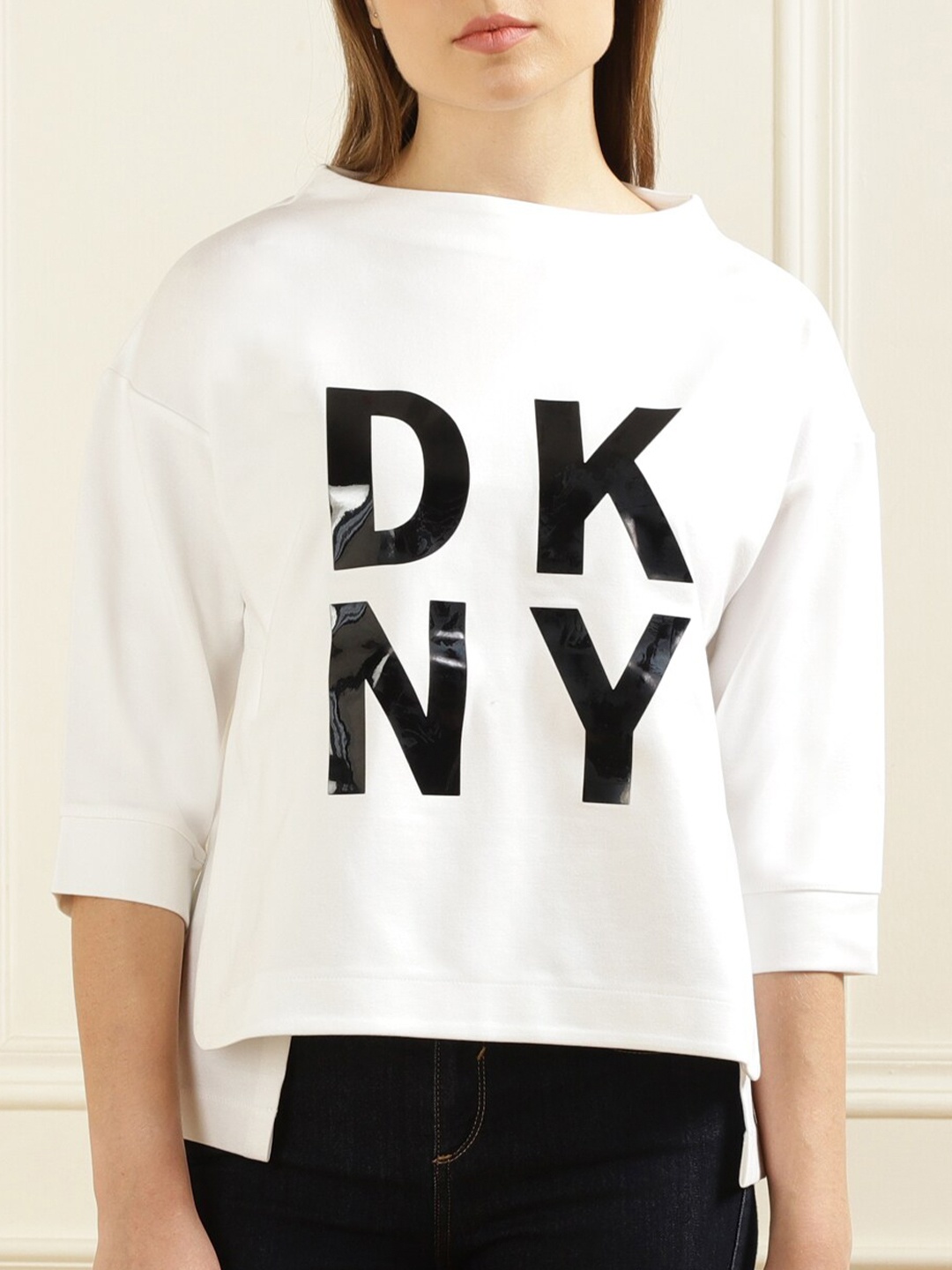 

DKNY Typography Printed Pullover Sweatshirt, White