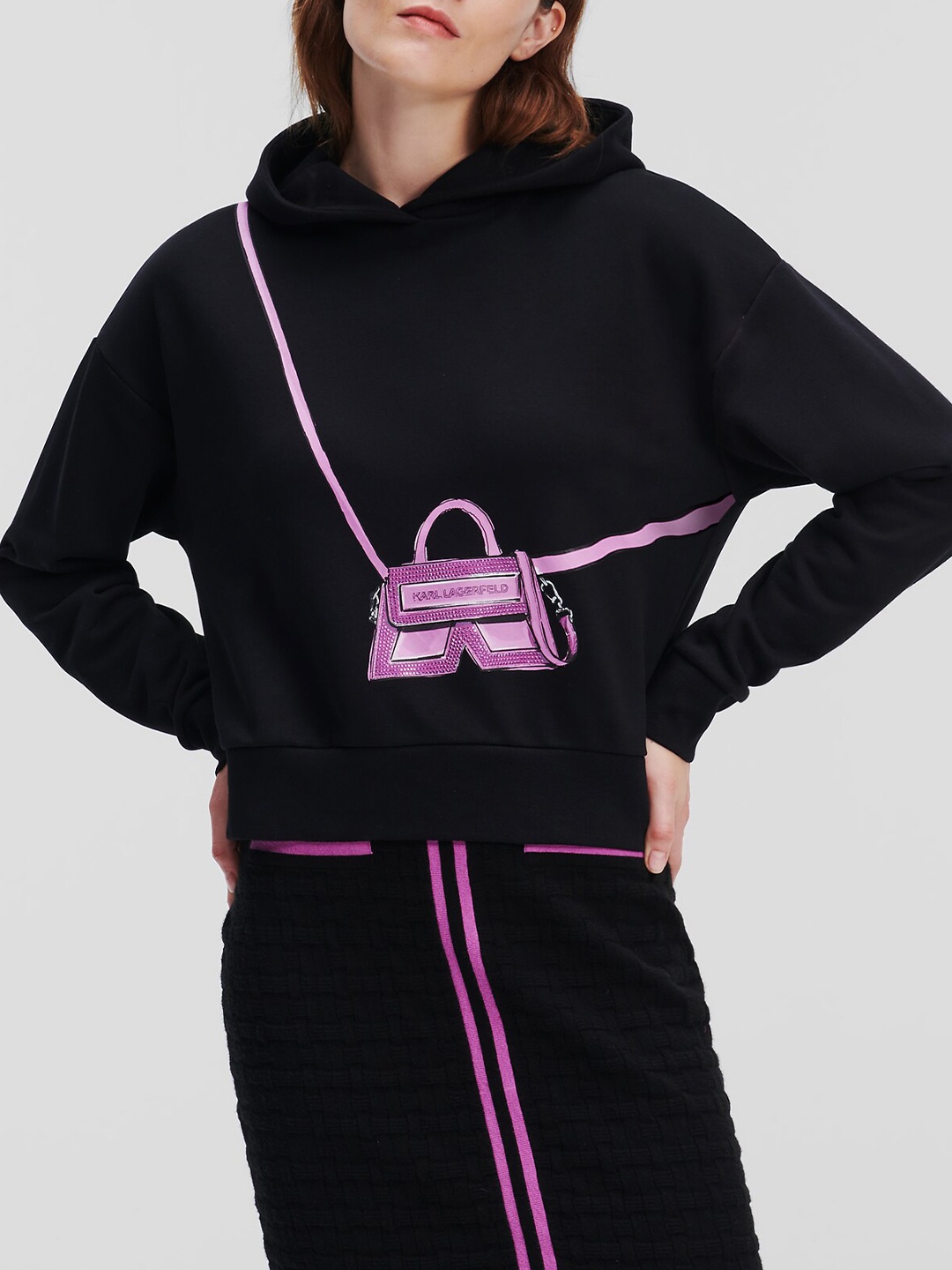 

Karl Lagerfeld Graphic Printeed Hooded Pullover, Black