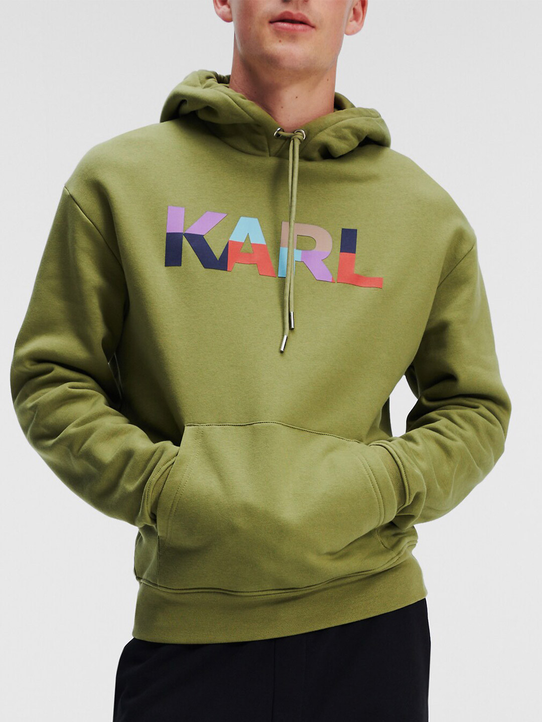 

Karl Lagerfeld Typography Printed Hooded Cotton Pullover, Green