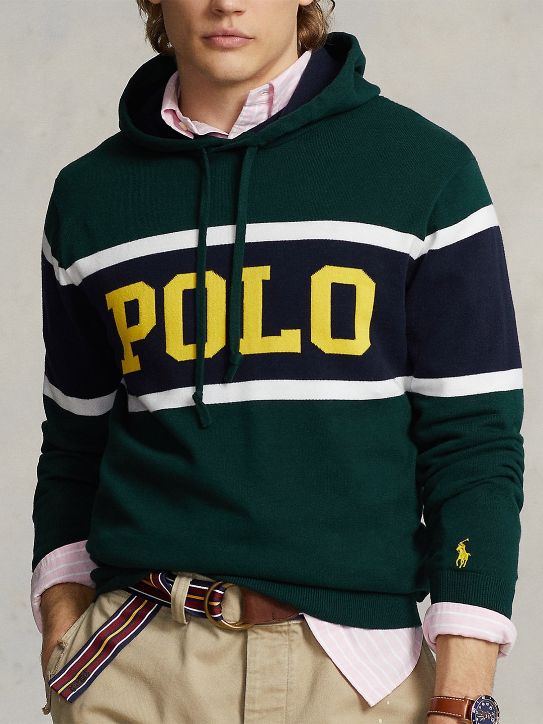 

Polo Ralph Lauren Striped Hooded Pure Cotton Sweatshirt, Green