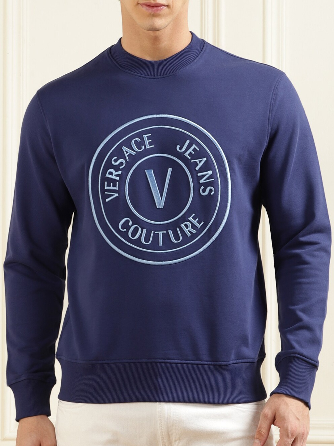 

Versace Jeans Couture Brand Logo Printed Cotton Sweatshirt, Navy blue
