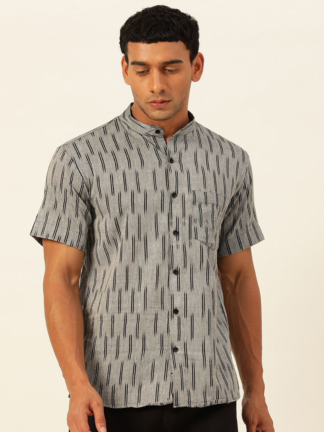 

JAVINISHKA Striped Cotton Mandarin Collar Classic Slim Fit Opaque Casual Shirt, Grey