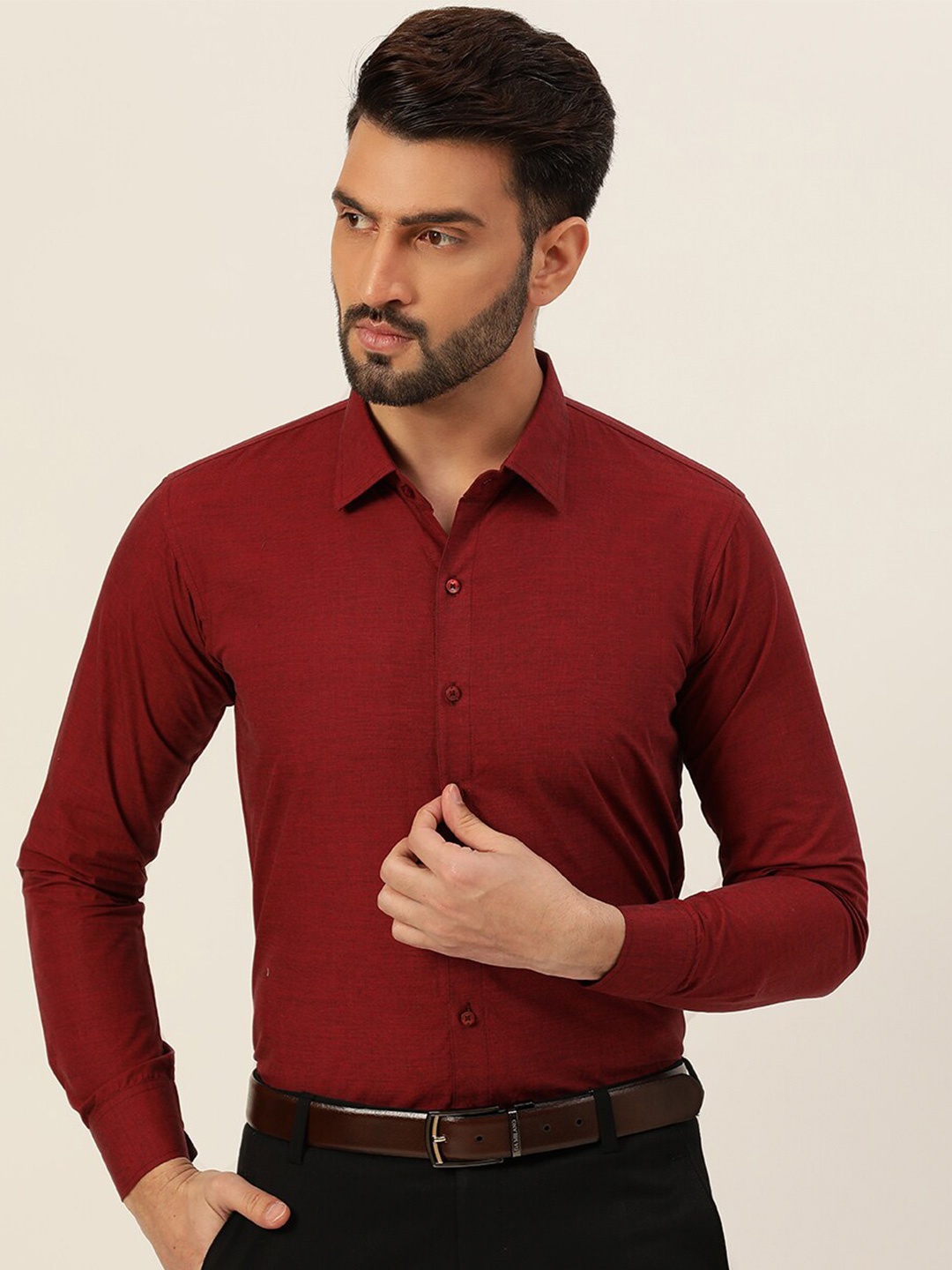 

JAVINISHKA Cotton Classic Opaque Formal Shirt, Maroon