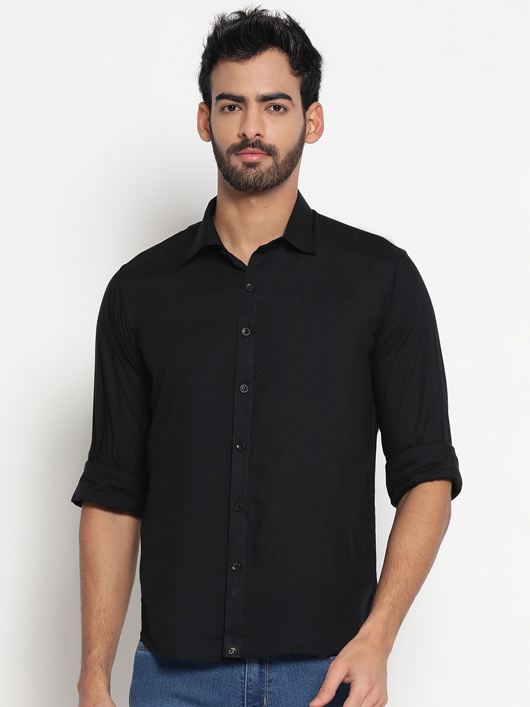 

JAVINISHKA Classic Slim Fit Opaque Casual Shirt, Black