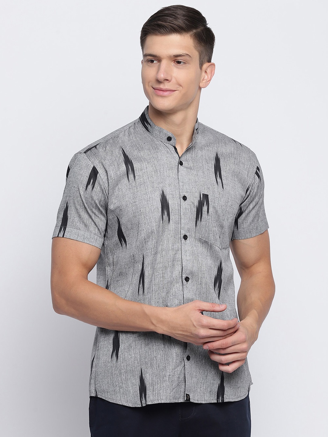 

JAVINISHKA Geometric Printed Cotton Classic Slim Fit Opaque Casual Shirt, Grey