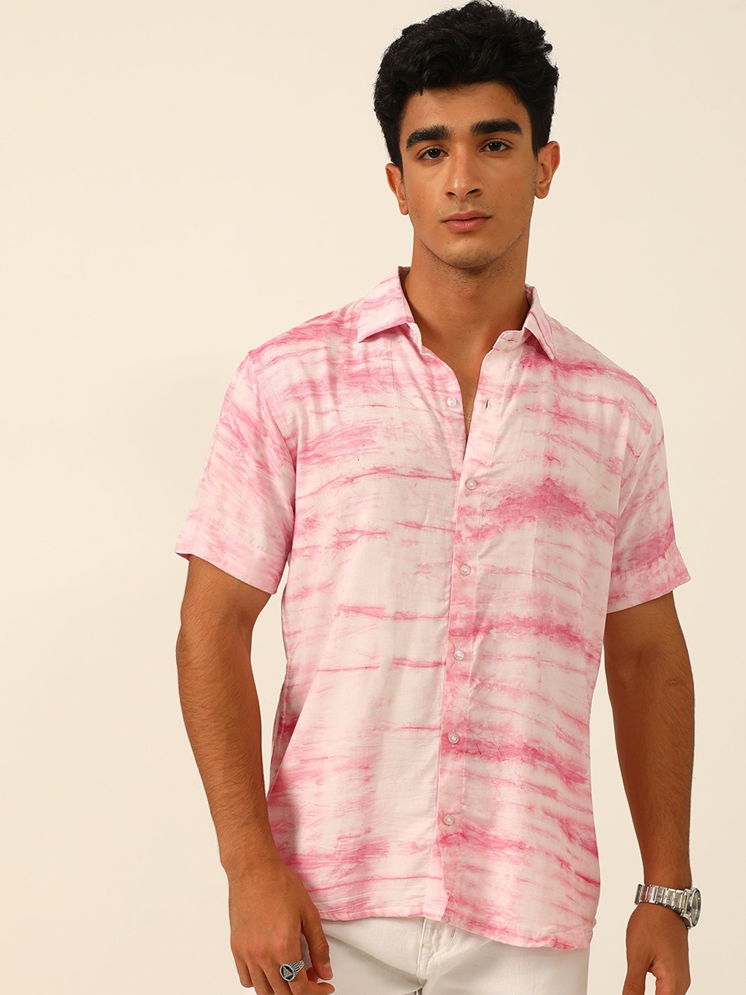 

JAVINISHKA Abstract Printed Twill Classic Slim Fit Opaque Casual Shirt, Pink