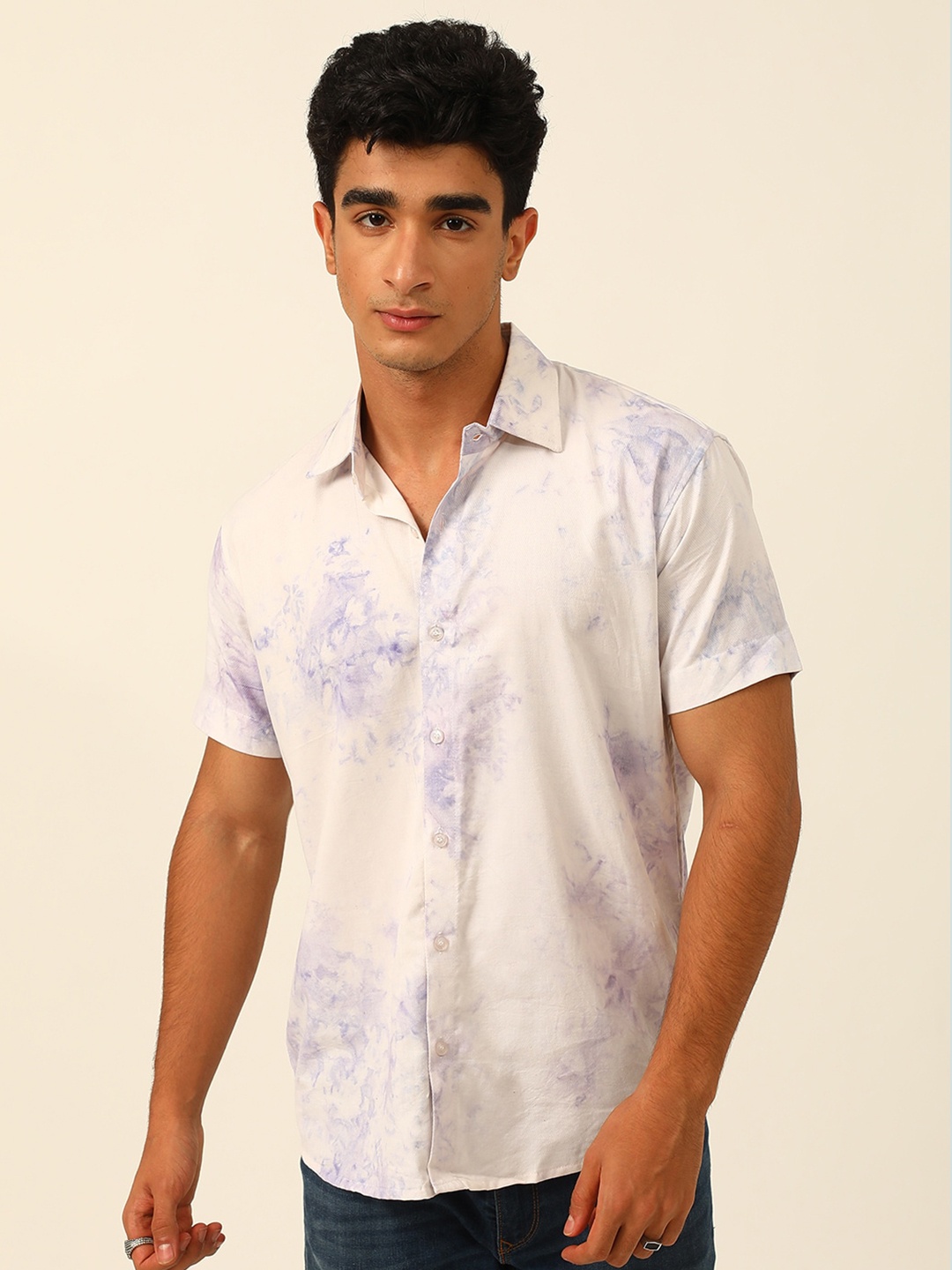 

JAVINISHKA Classic Slim Fit Tie and Dye Casual Shirt, Blue