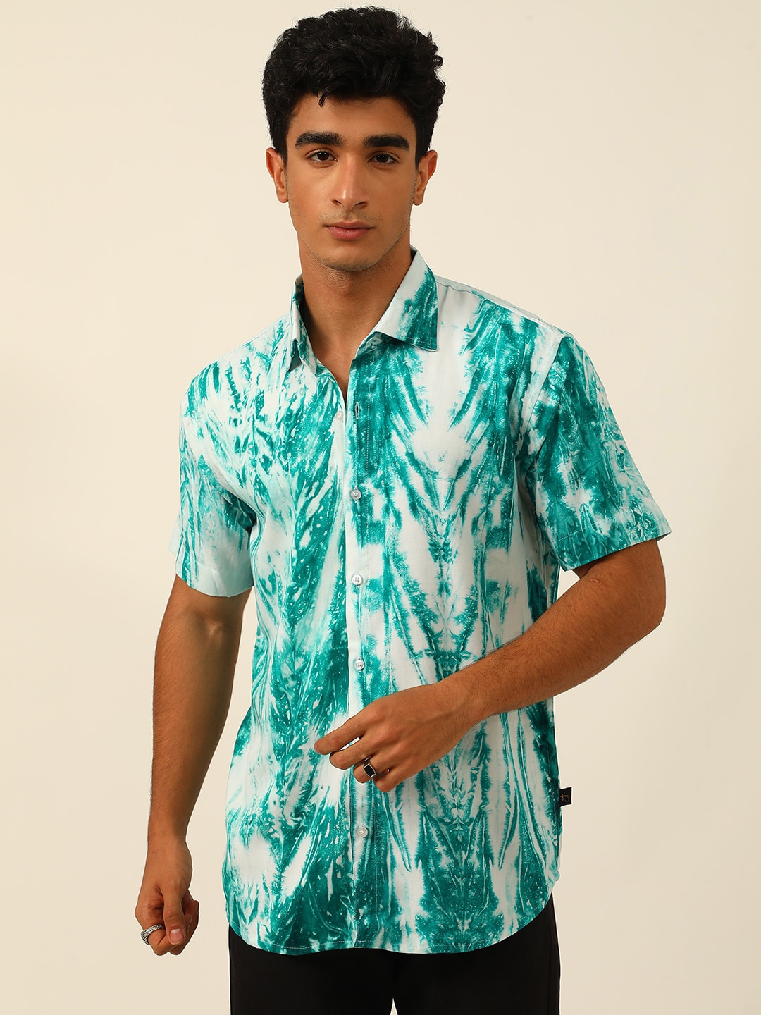 

JAVINISHKA Classic Slim Fit Tie and Dye Casual Shirt, Teal