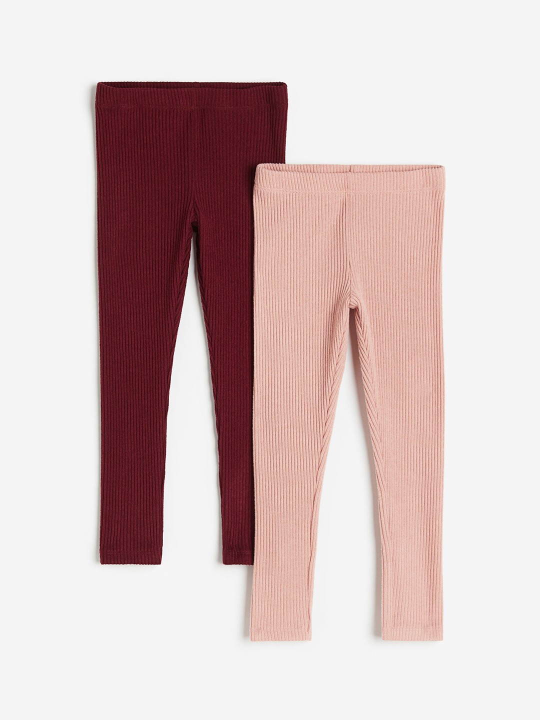 

H&M Girls 2-Pack Rib-Knit Leggings, Pink