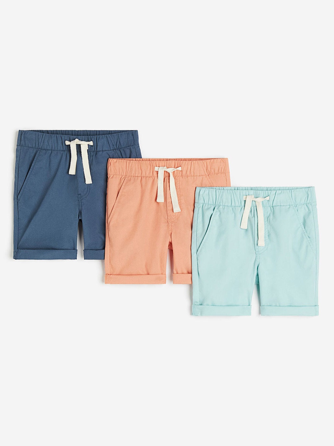 

H&M Infant Boys Pack Of 3 Cotton Shorts, Turquoise blue