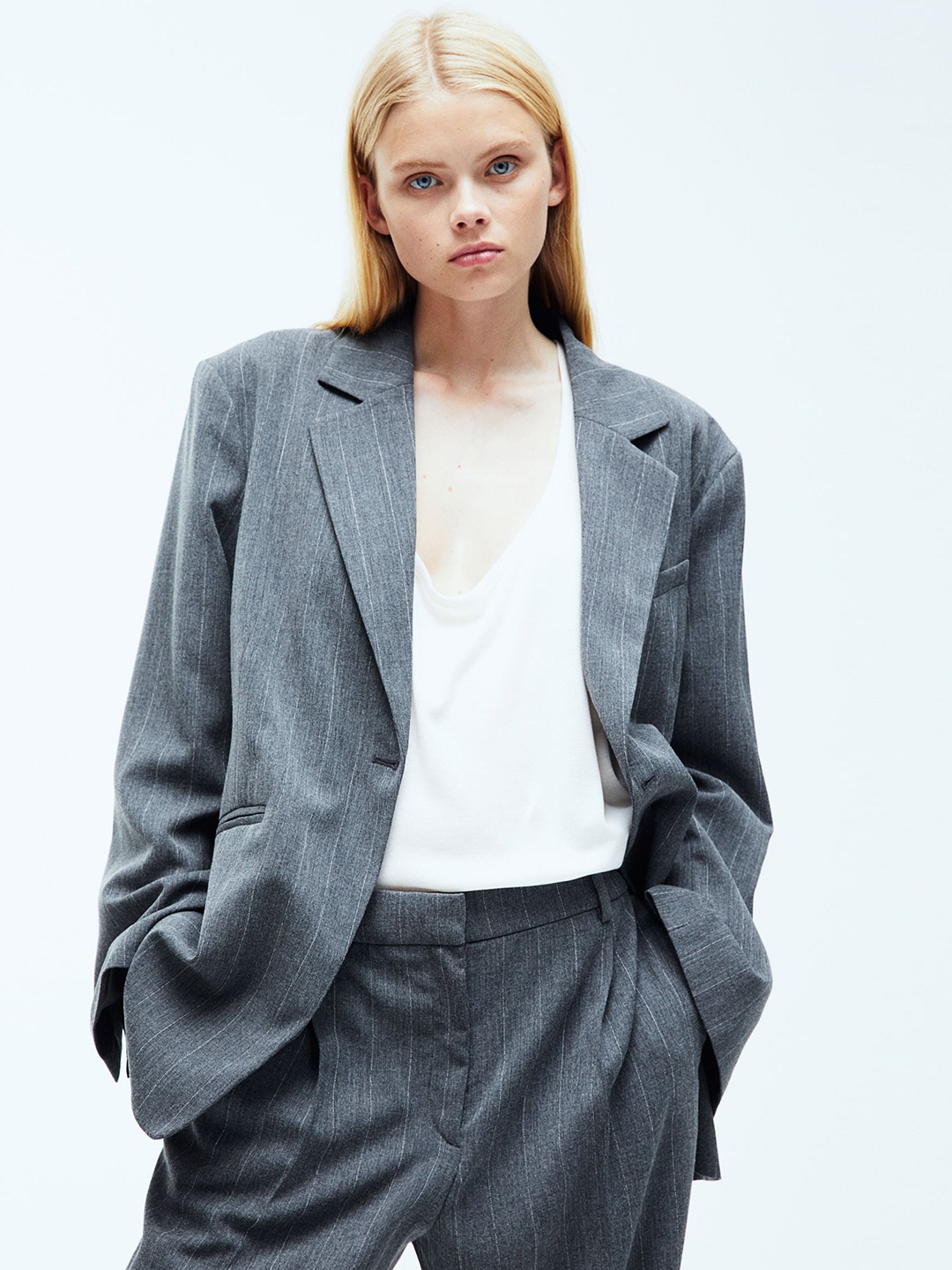 

H&M Double Breasted Blazer, Grey