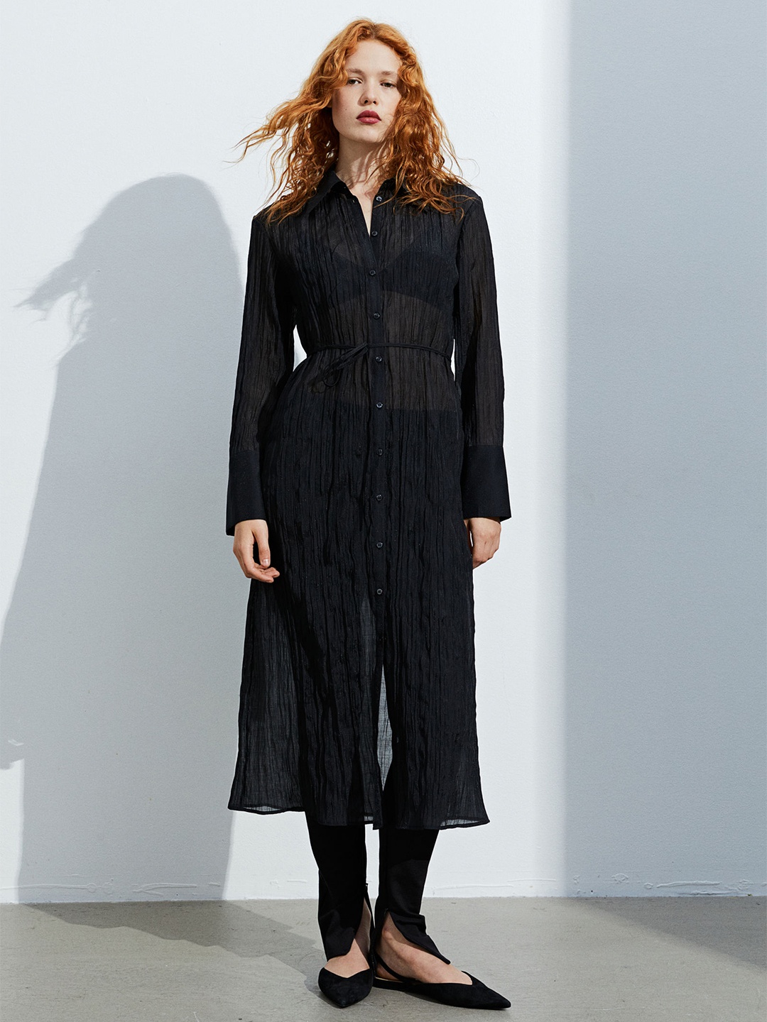 

H&M Tie-Belt Shirt Dress, Black