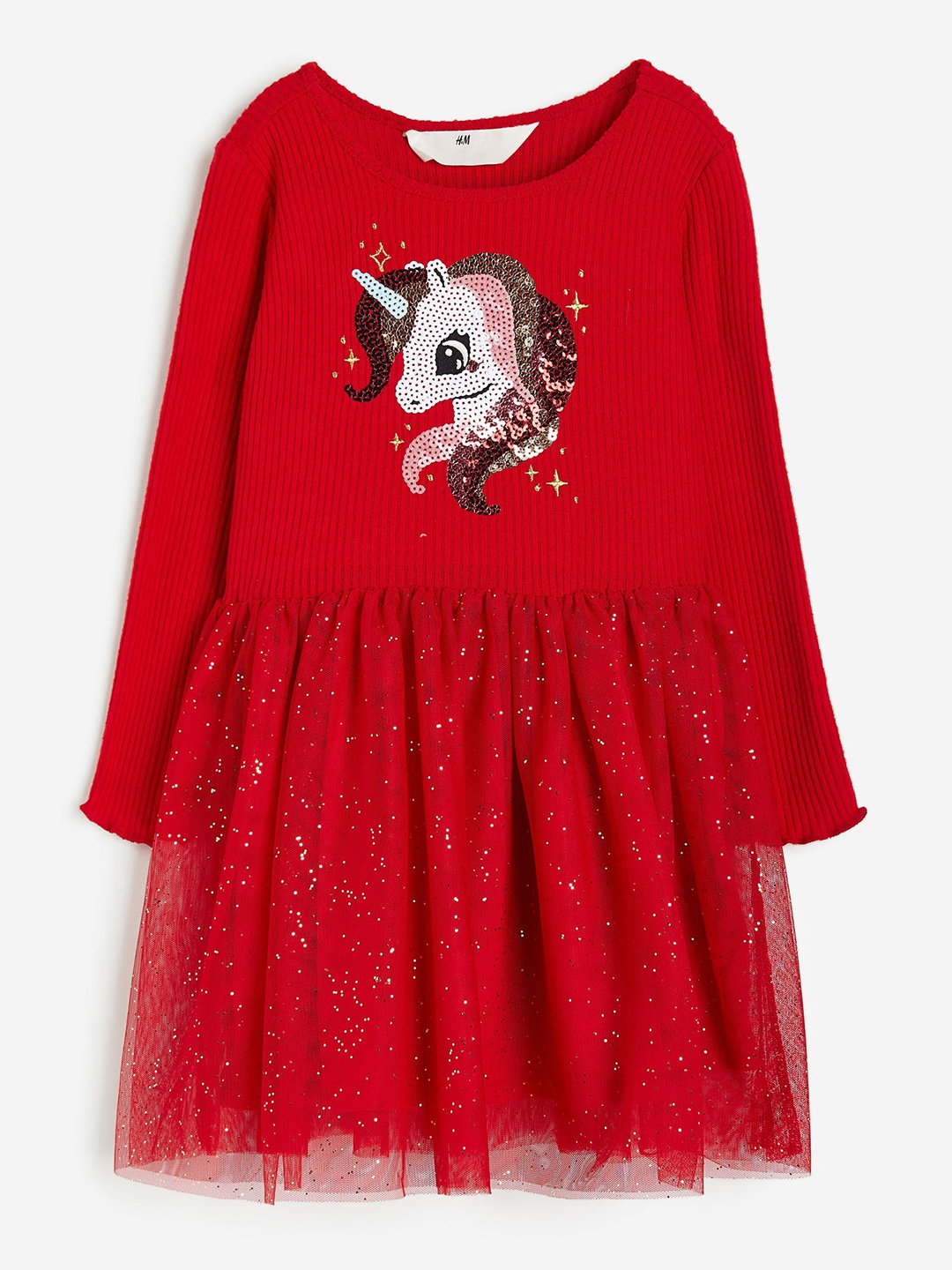 

H&M Girls Sequin-Motif Tulle-Skirt Dress, Red