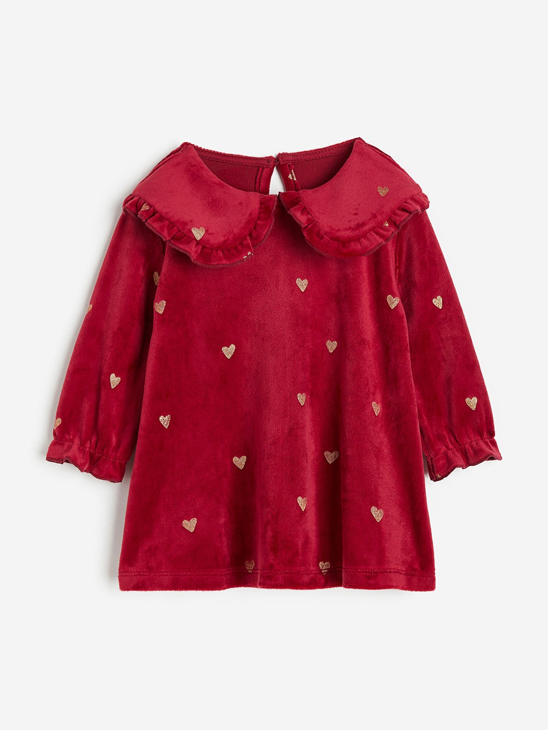 

H&M Girls Collared Velour Dress, Red