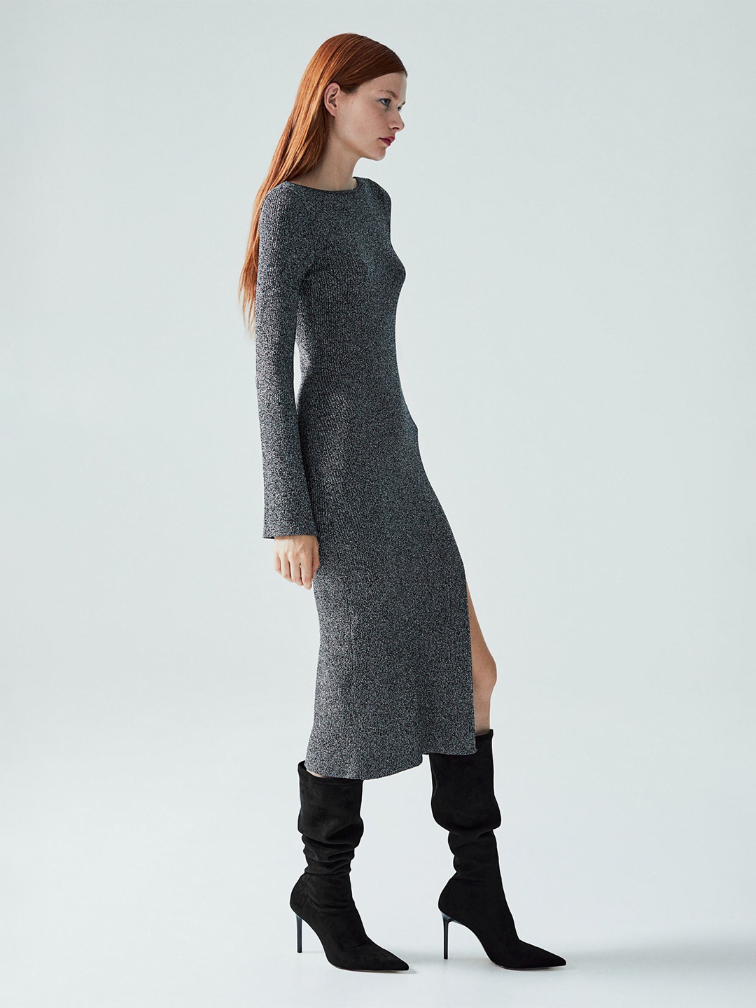 

H&M Women Rib Knit Bodycon Dress, Silver