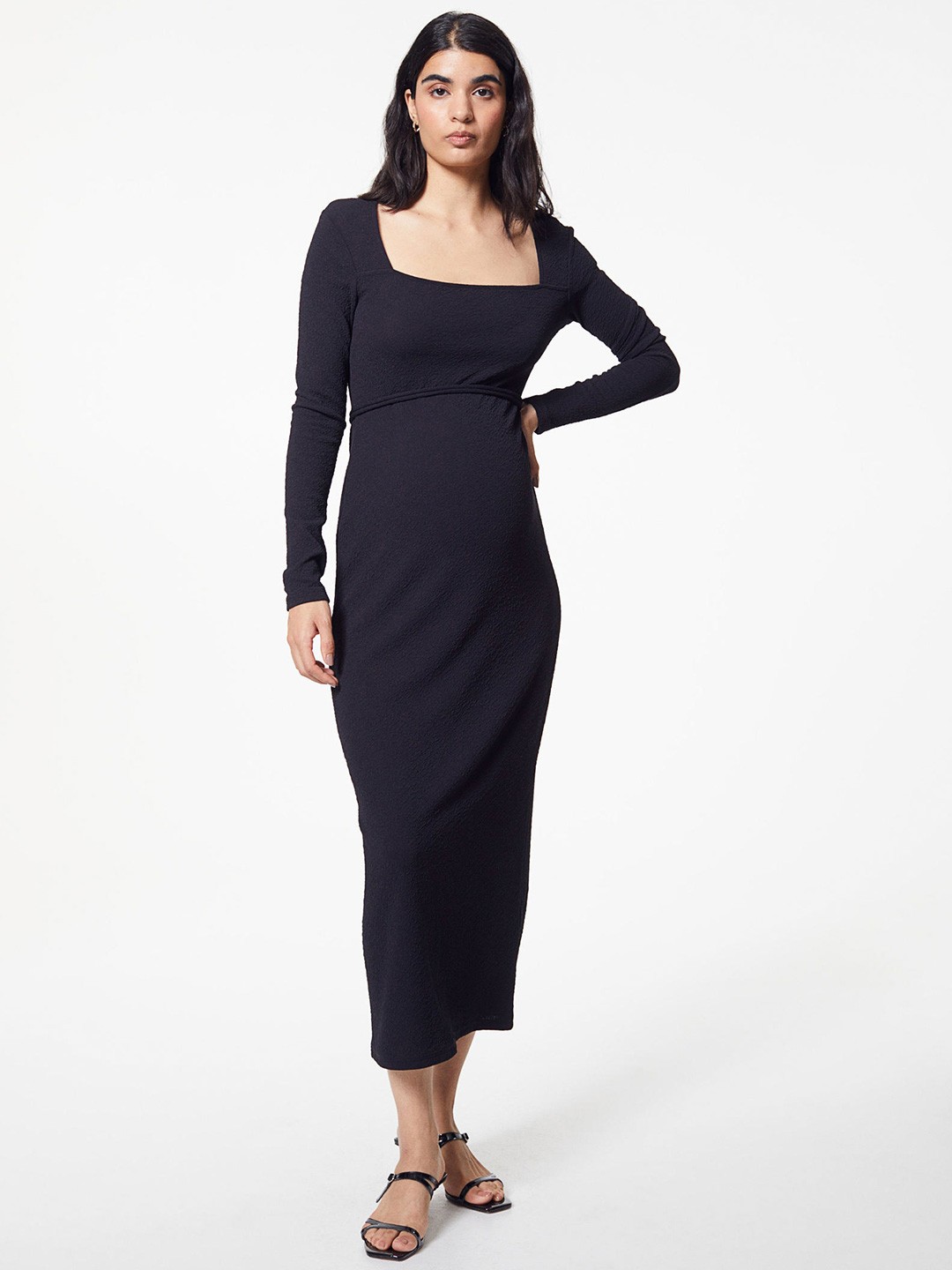 

H&M MAMA Tie-Belt Jersey Crpe Dress, Black
