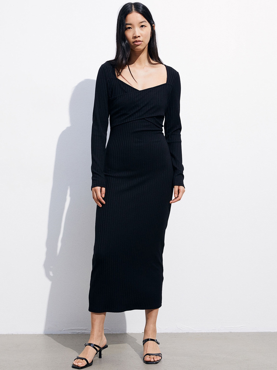 

H&M MAMA Ribbed Nursing Dress, Black
